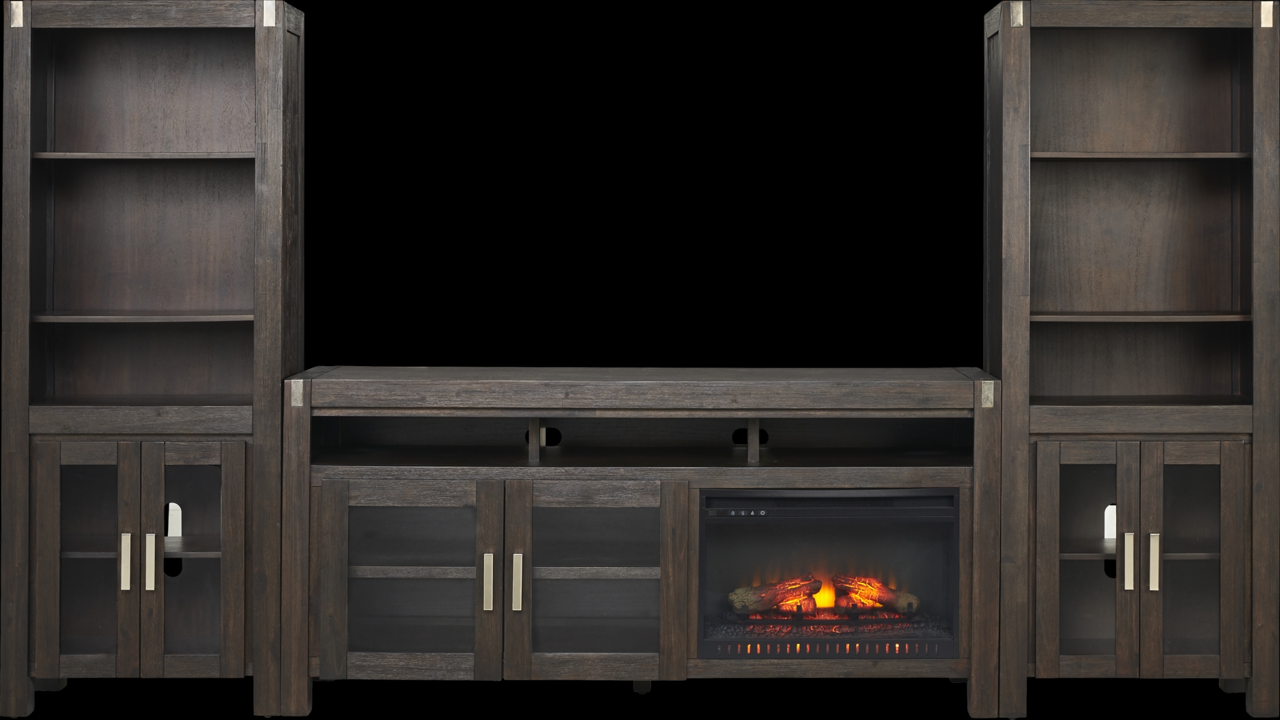 Hidden Springs II Espresso 4 Pc Wall Unit with 72 in. Console and Electric Log Fireplace - Thumbnail - Image 1