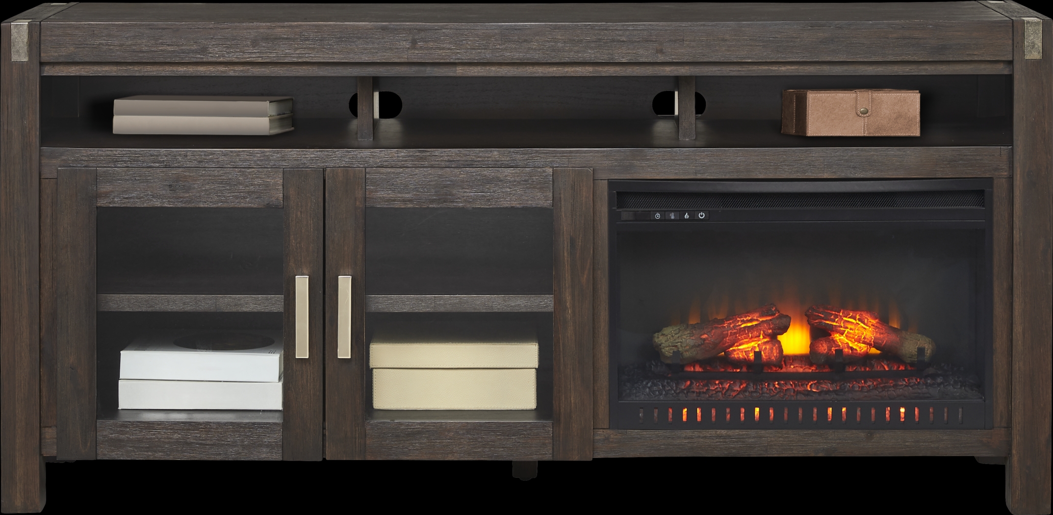 Hidden Springs II Espresso 72 in. Console with Electric Log Fireplace - Thumbnail - Image 2