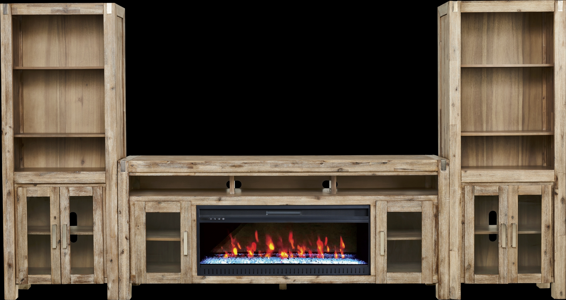 Hidden Springs II Natural 4 Pc Wall Unit with 80 in. Console and Electric Fireplace - Thumbnail - Image 1