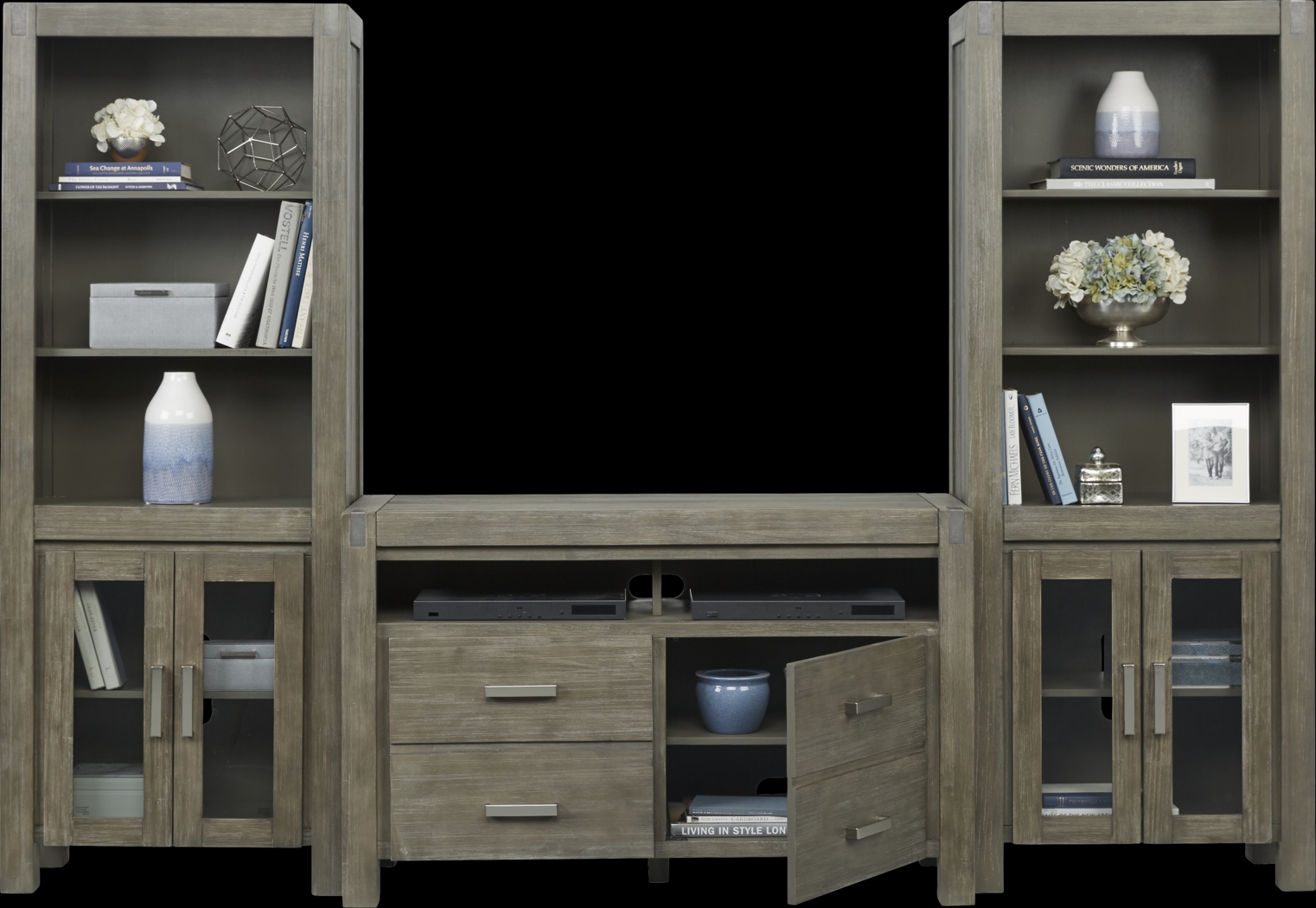 Hidden Springs II Gray 3 Pc Wall Unit with 50 in. Console - Thumbnail - Image 4