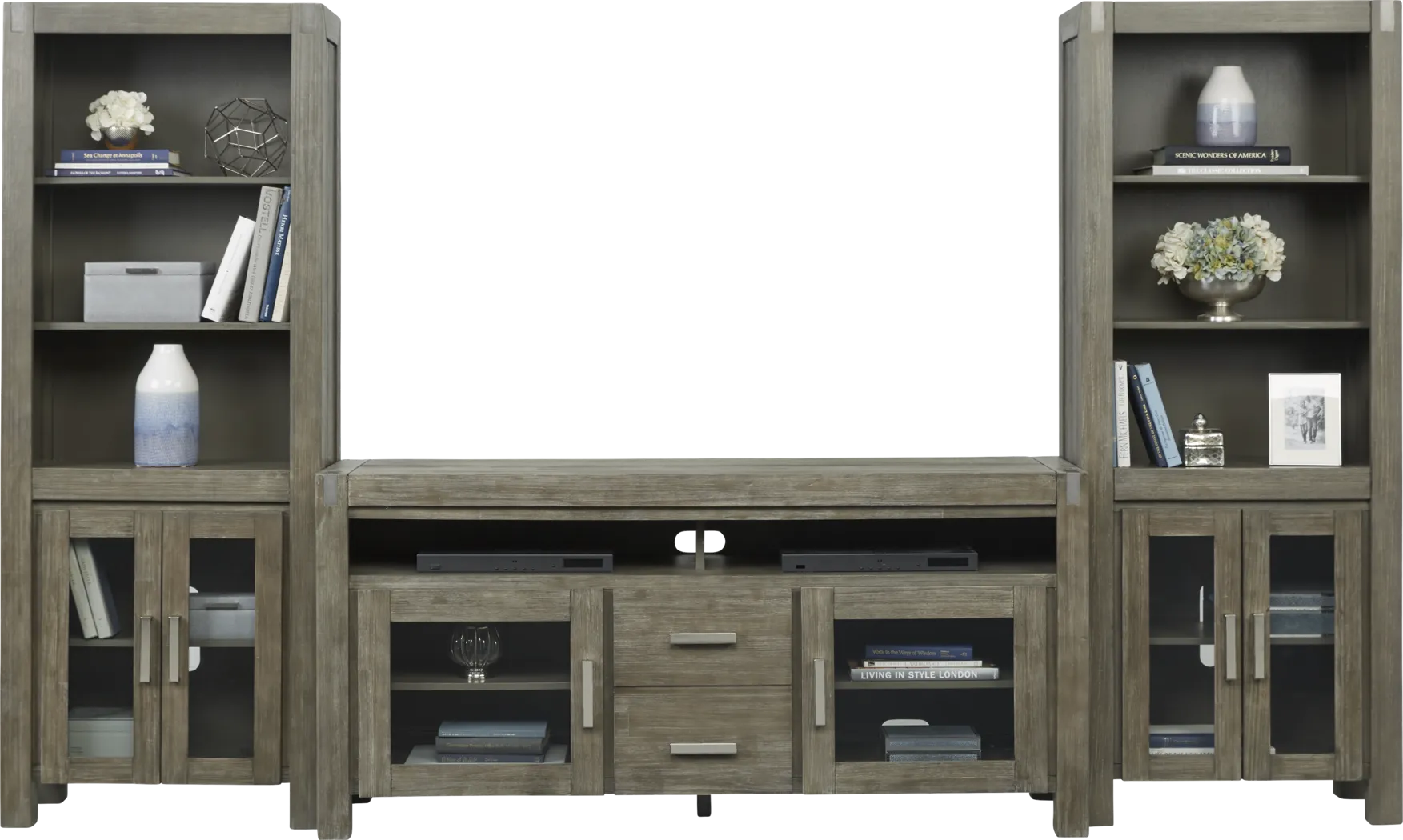Hidden Springs II Gray 3 Pc Wall Unit with 66 in. Console - Thumbnail - Image 3