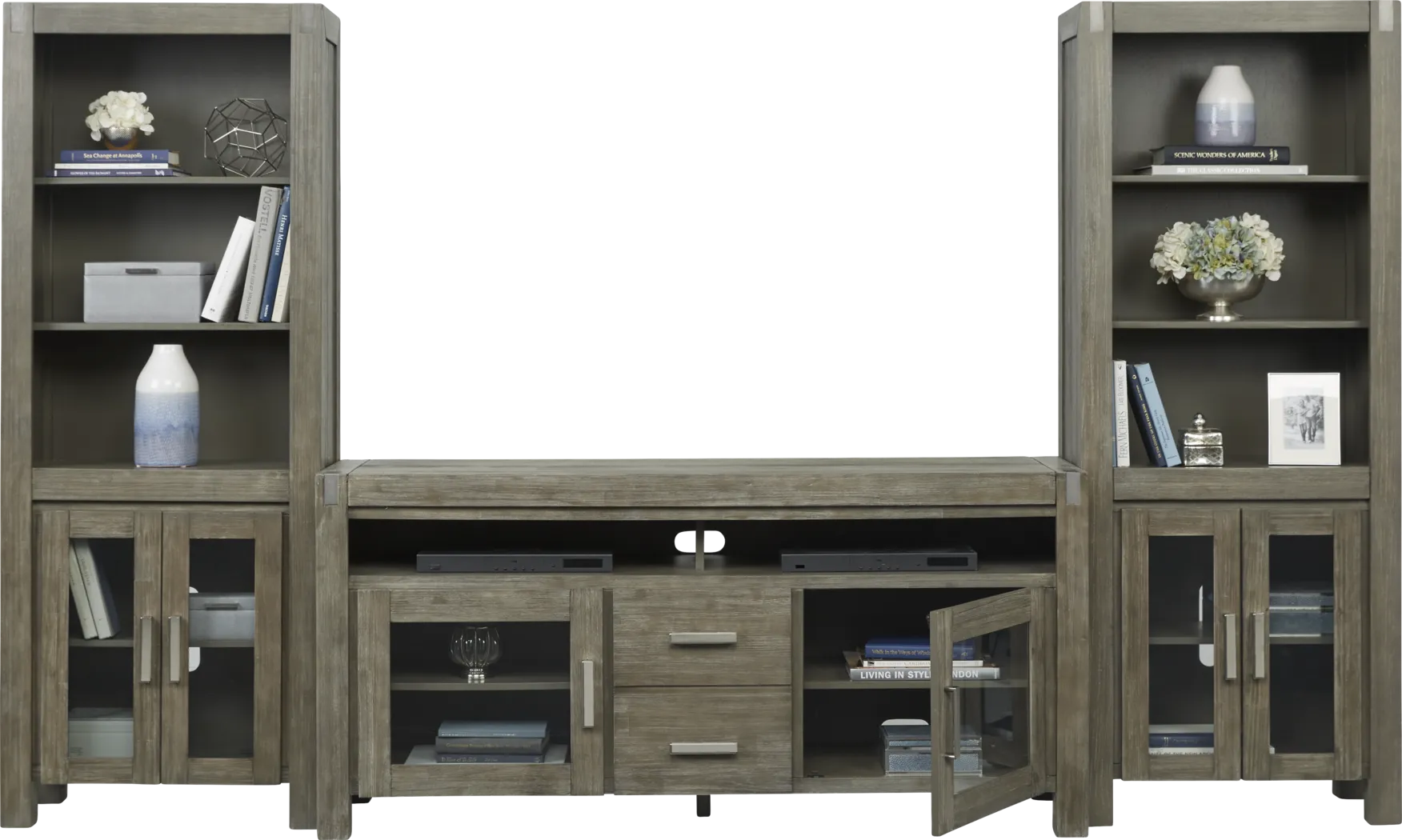 Hidden Springs II Gray 3 Pc Wall Unit with 66 in. Console - Thumbnail - Image 4