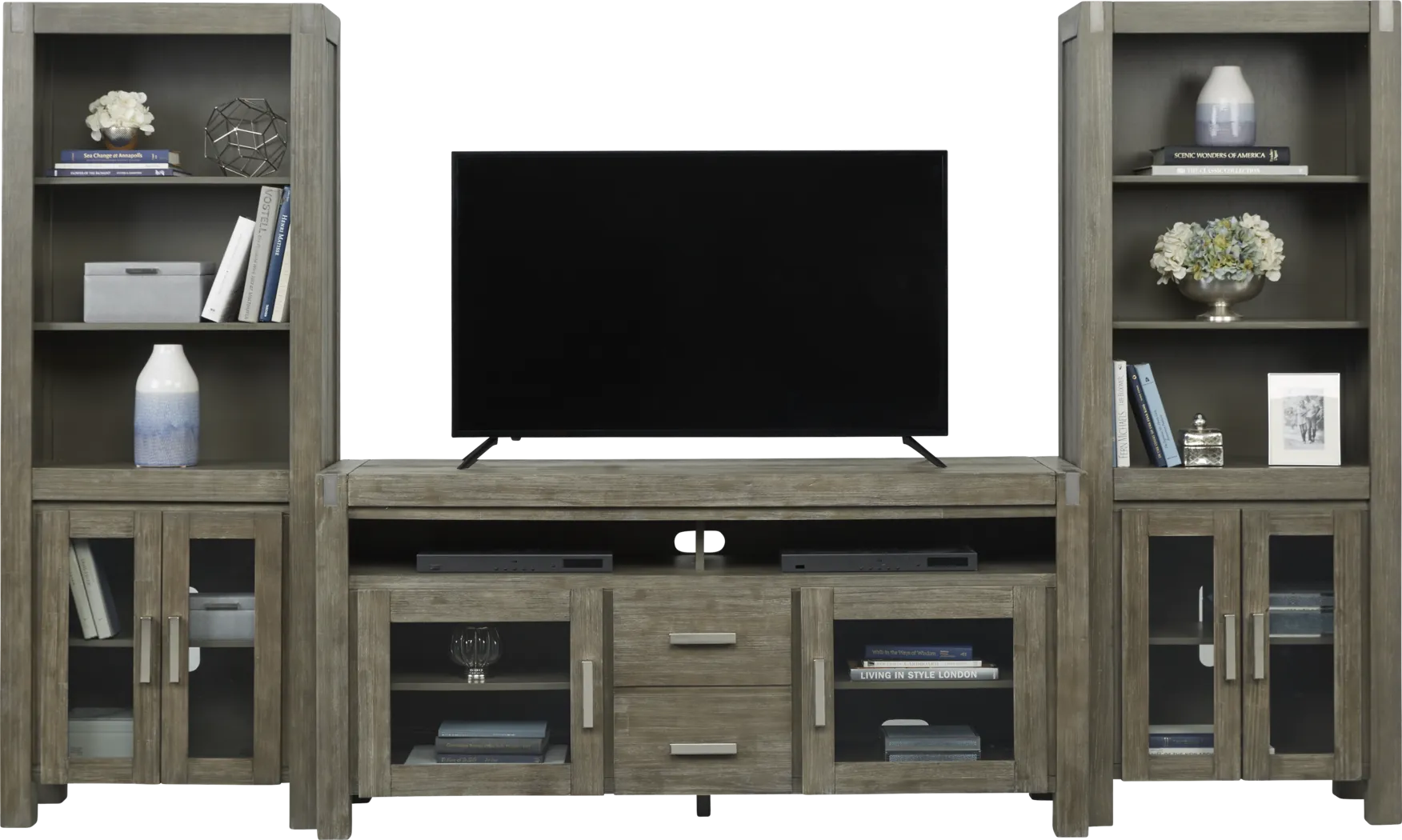 Hidden Springs II Gray 3 Pc Wall Unit with 66 in. Console - Thumbnail - Image 1