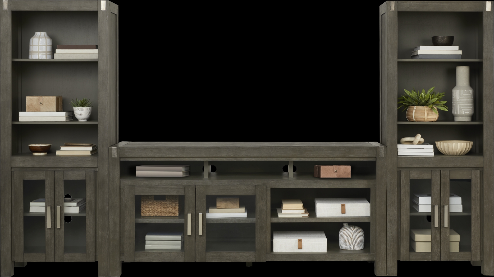 Hidden Springs II Gray 3 Pc Wall Unit with 72 in. Console - Thumbnail - Image 2