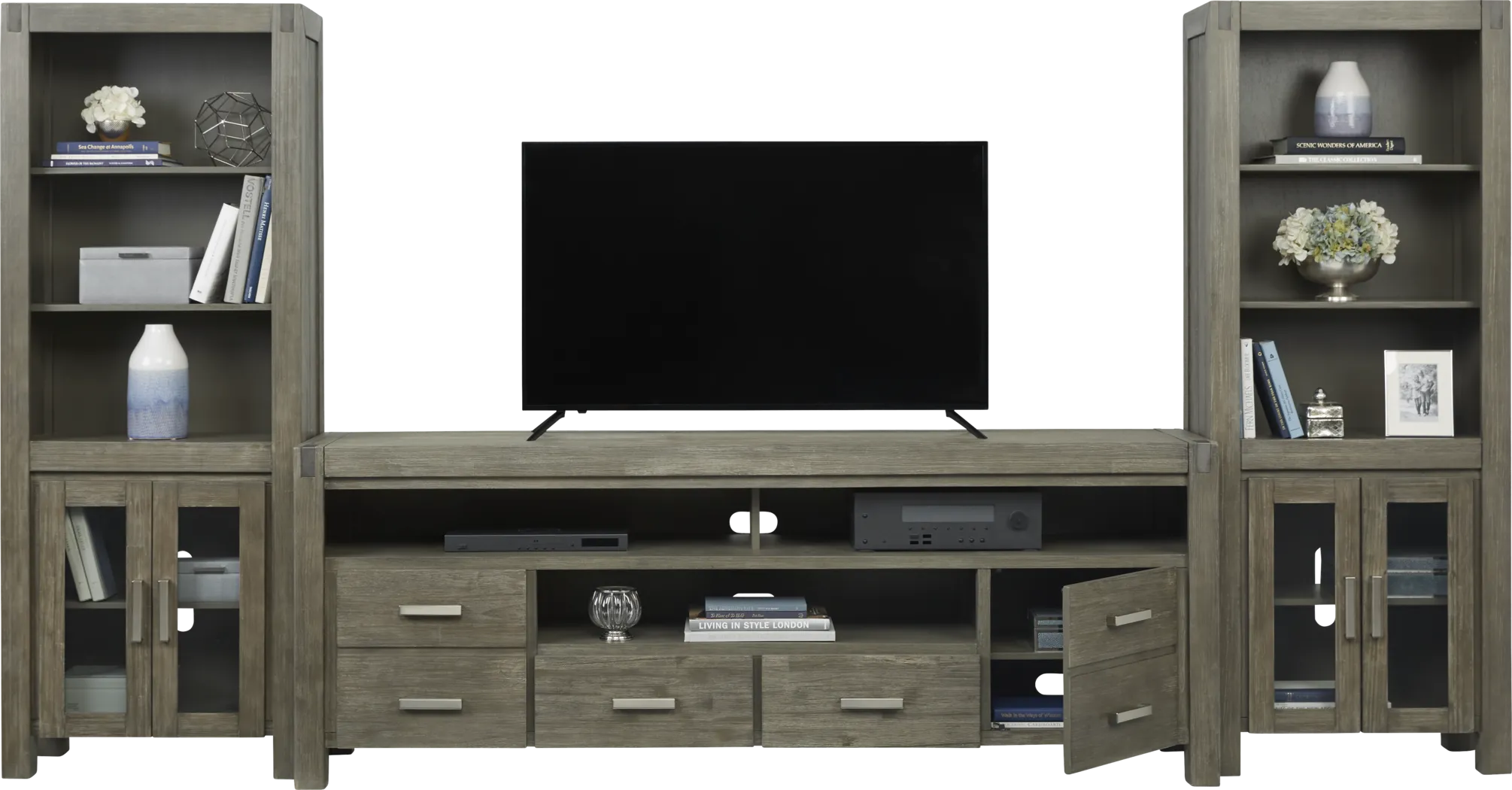 Hidden Springs II Gray 3 Pc Wall Unit with 84 in. Console - Thumbnail - Image 2