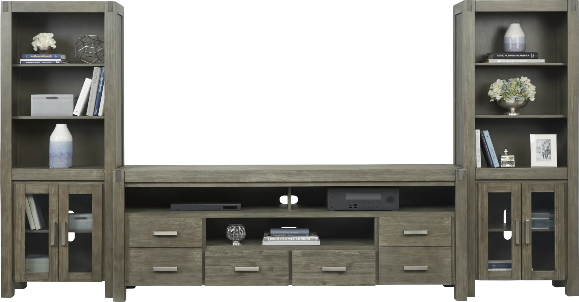 Hidden Springs II Gray 3 Pc Wall Unit with 84 in. Console - Thumbnail - Image 3