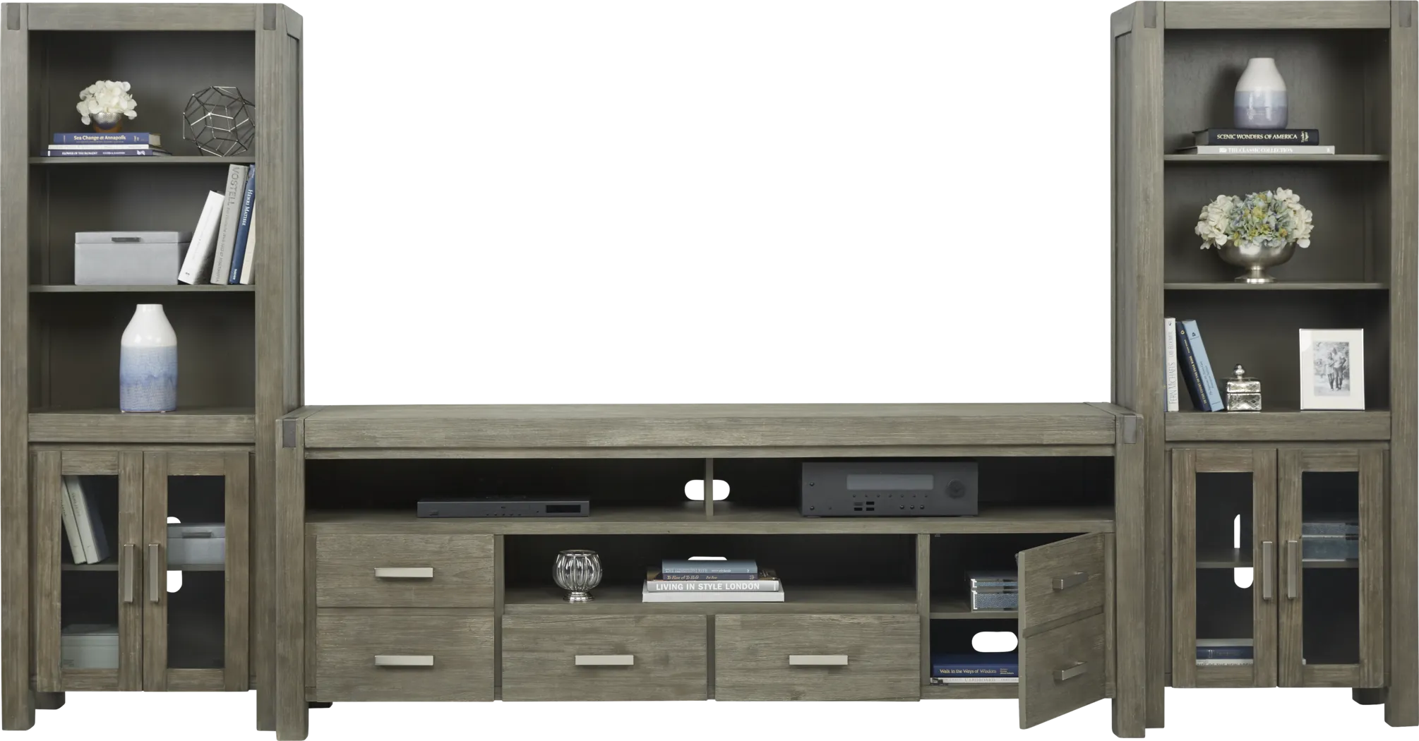 Hidden Springs II Gray 3 Pc Wall Unit with 84 in. Console - Thumbnail - Image 4