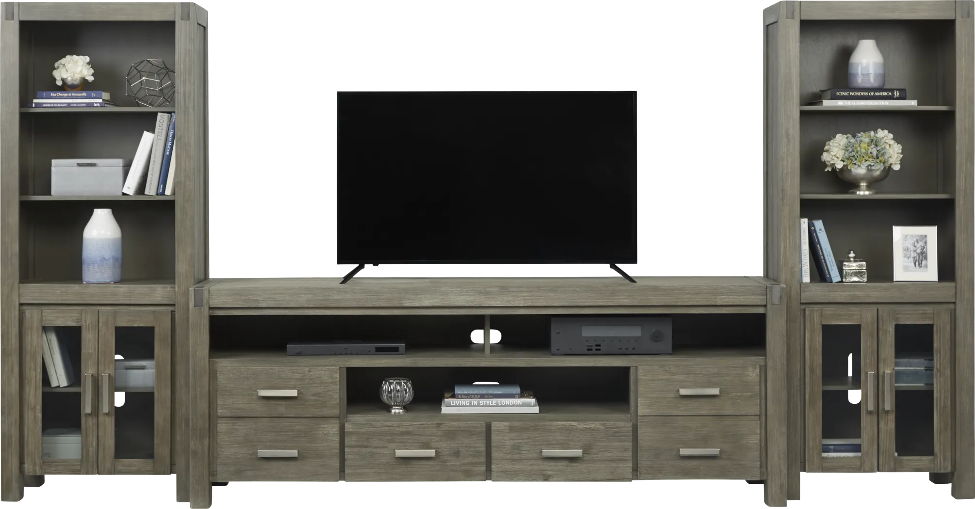 Hidden Springs II Gray 3 Pc Wall Unit with 84 in. Console - Thumbnail - Image 1