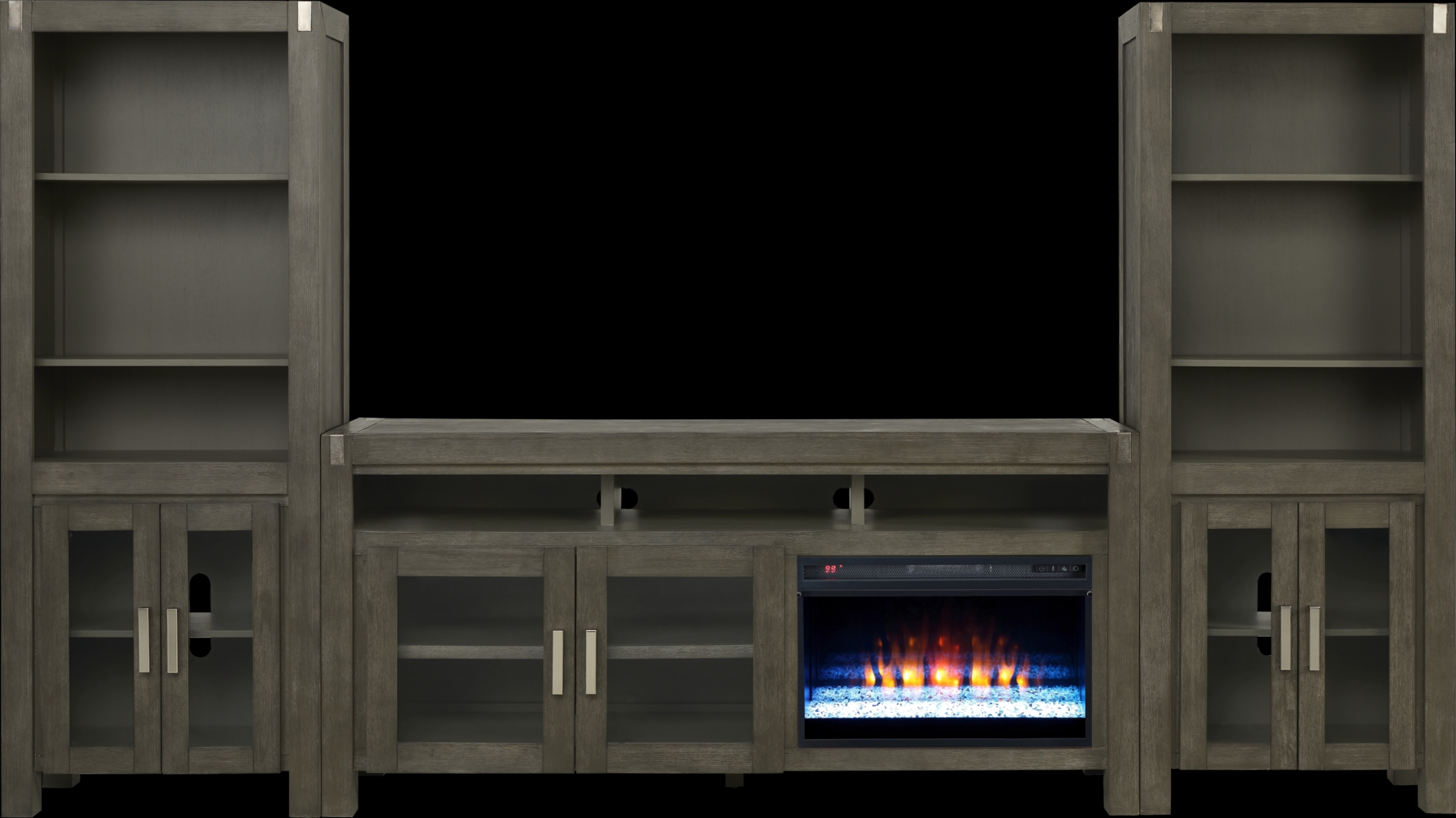 Hidden Springs II Gray 4 Pc Wall Unit with 72 in. Console and Electric Fireplace - Thumbnail - Image 1