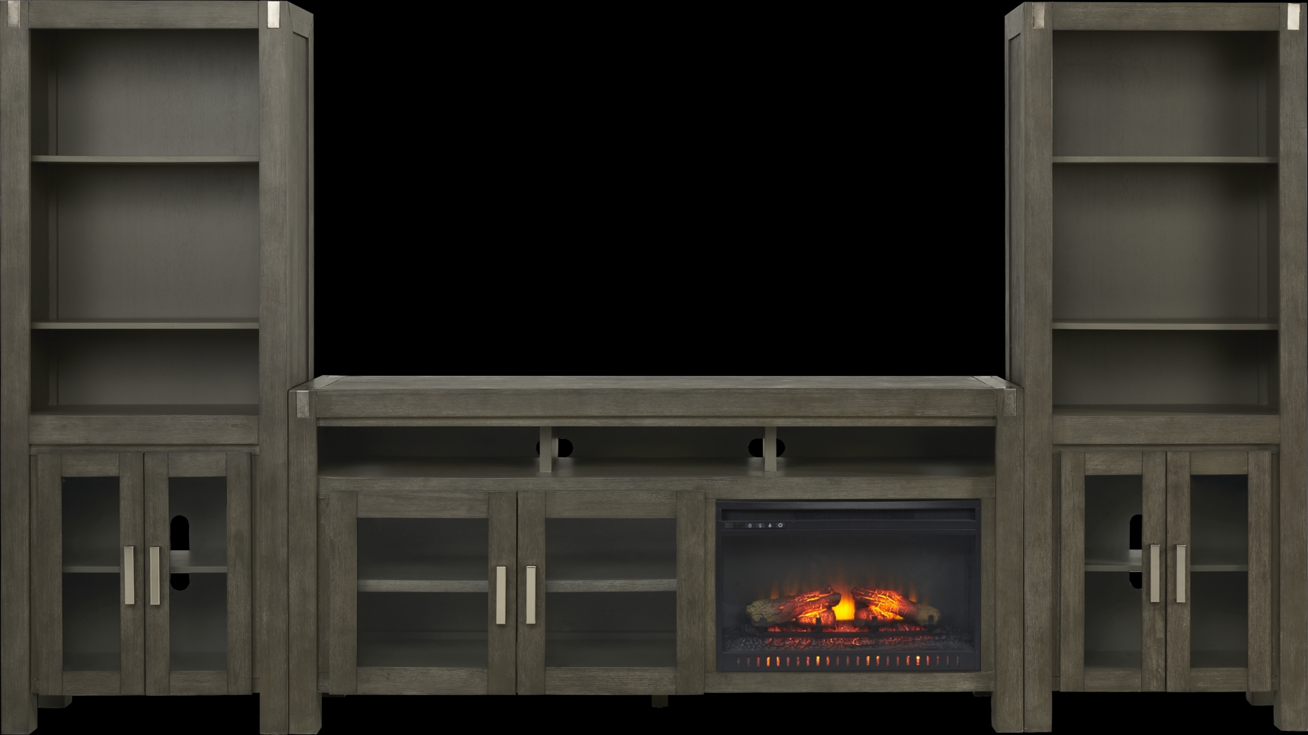 Hidden Springs II Gray 4 Pc Wall Unit with 72 in. Console and Electric Log Fireplace - Thumbnail - Image 1
