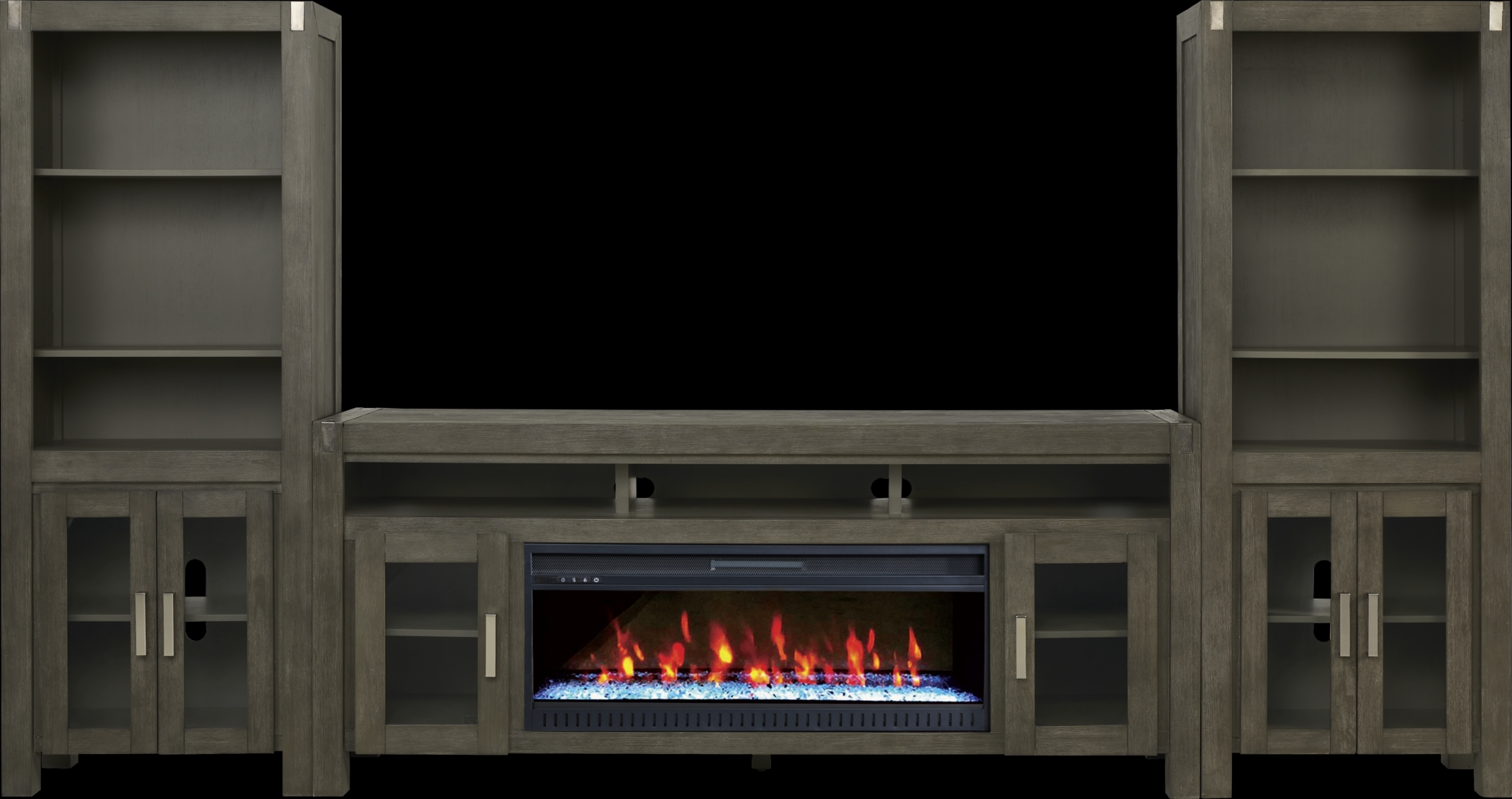 Hidden Springs II Gray 4 Pc Wall Unit with 80 in. Console and Electric Fireplace - Thumbnail - Image 1