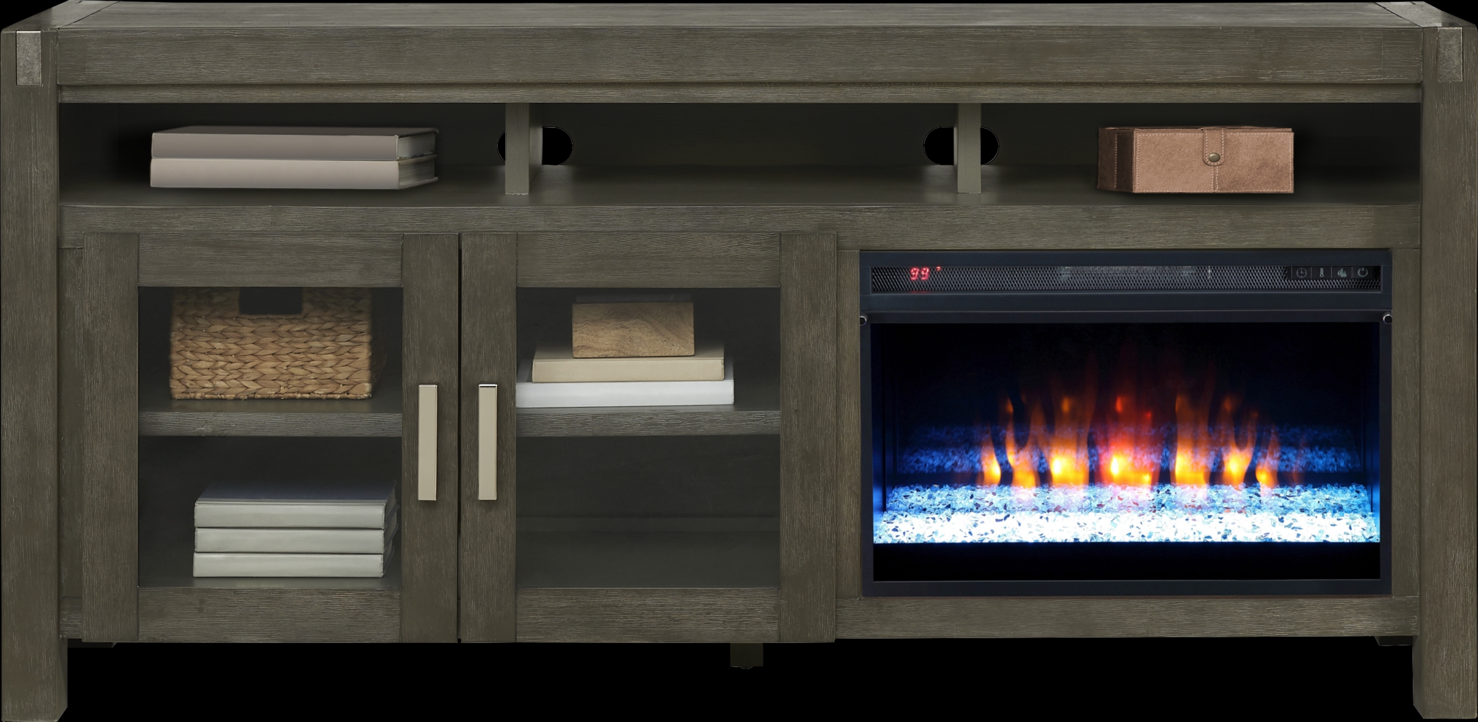 Hidden Springs II Gray 72 in. Console with Electric Fireplace - Thumbnail - Image 2