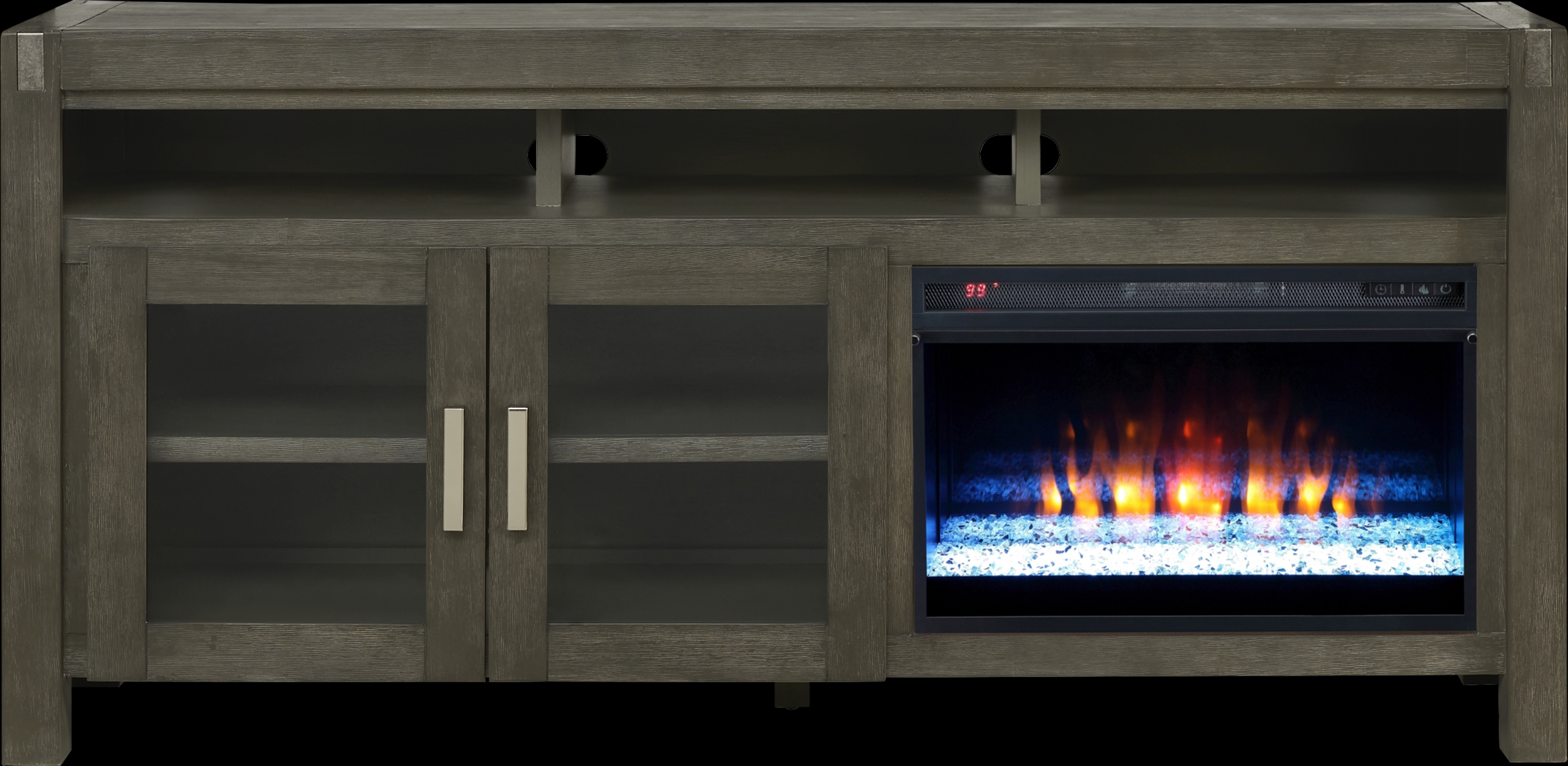 Hidden Springs II Gray 72 in. Console with Electric Fireplace - Thumbnail - Image 1