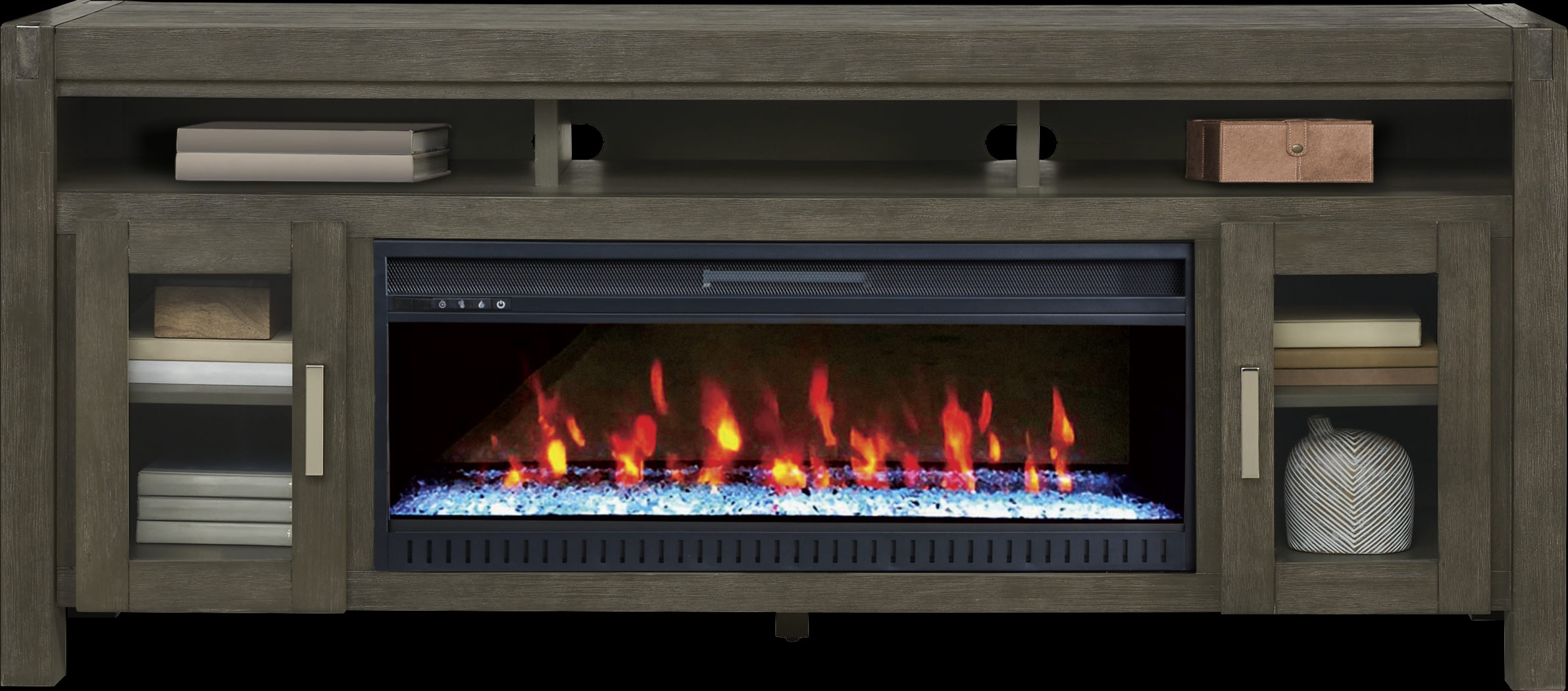 Hidden Springs II Gray 80 in. Console with Electric Fireplace - Thumbnail - Image 2