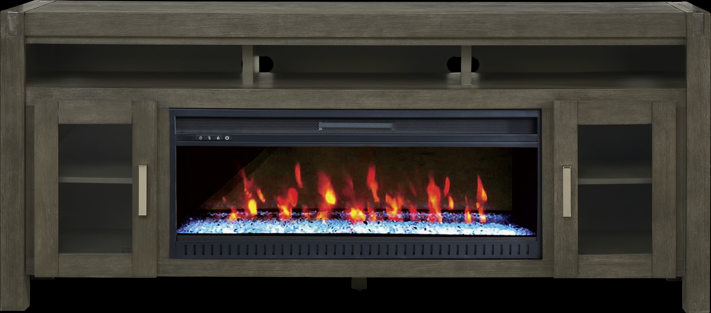 Hidden Springs II Gray 80 in. Console with Electric Fireplace - Thumbnail - Image 1