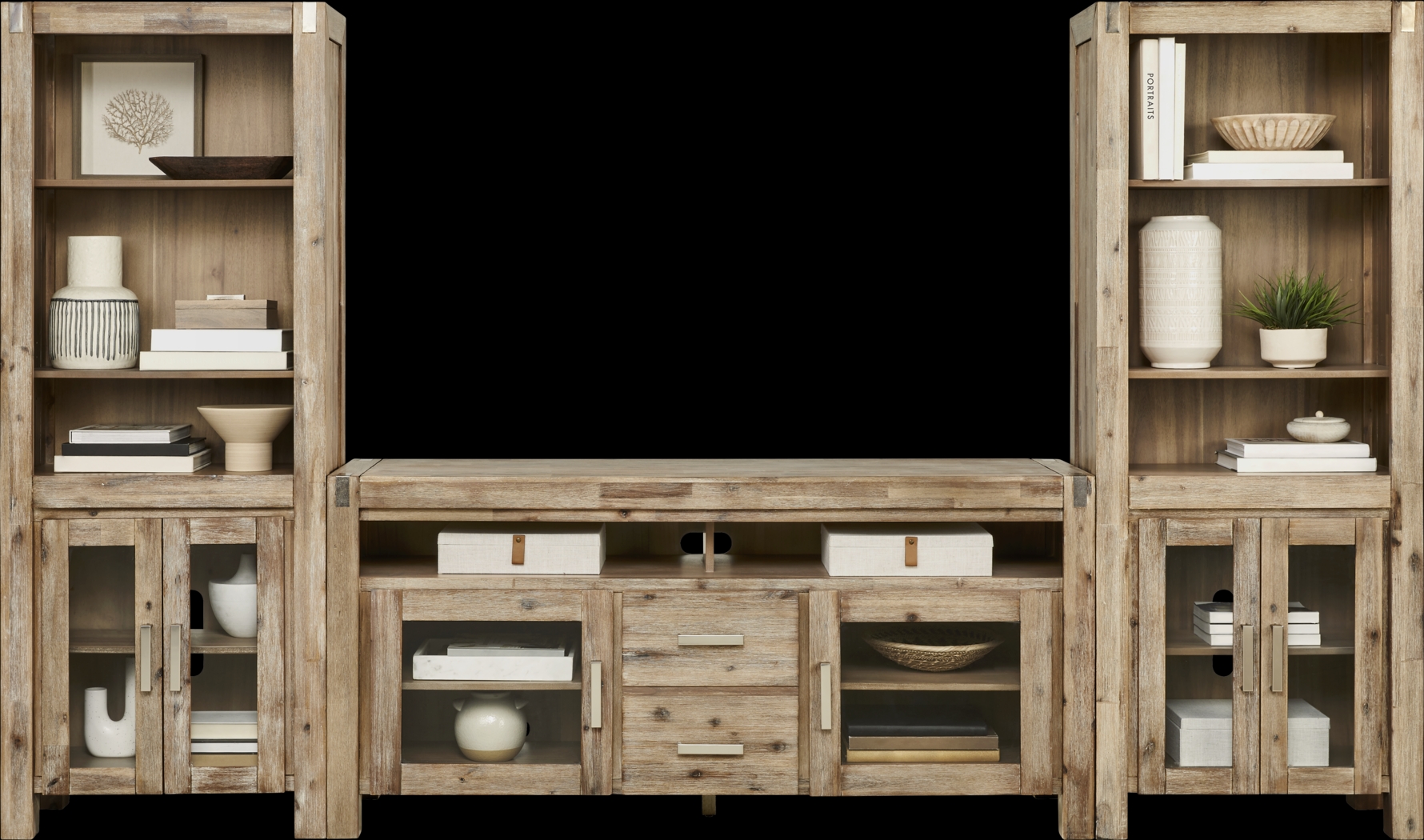 Hidden Springs II Natural 3 Pc Wall Unit with 66 in. Console - Thumbnail - Image 2
