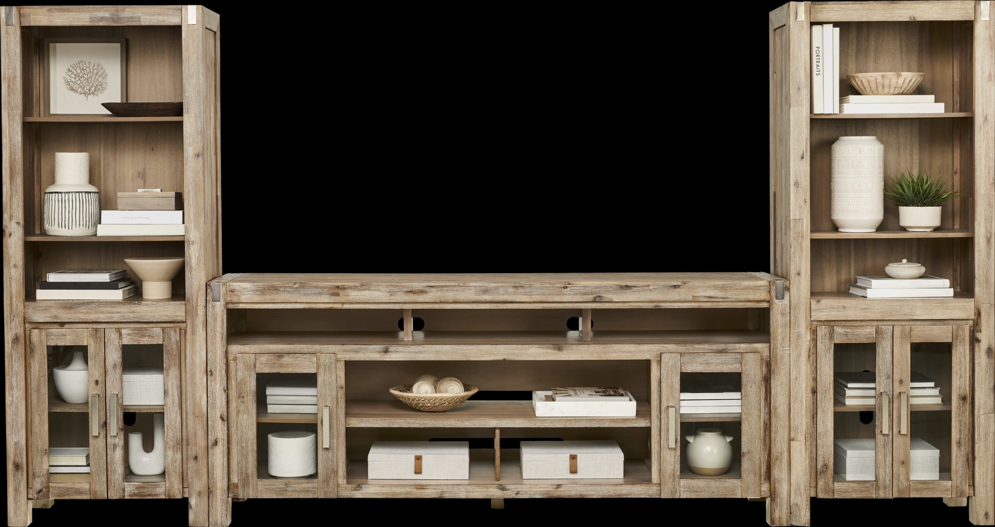 Hidden Springs II Natural 3 Pc Wall Unit with 80 in. Console - Thumbnail - Image 2