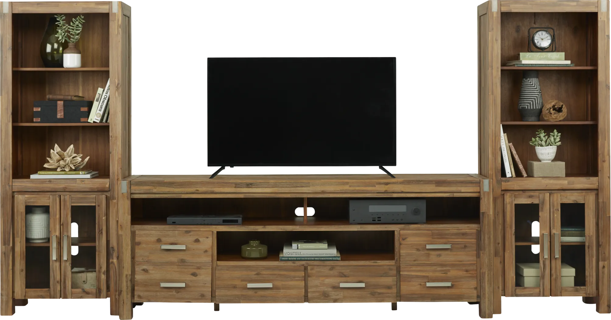 Hidden Springs II Tan 3 Pc Wall Unit with 84 in. Console - Thumbnail - Image 1