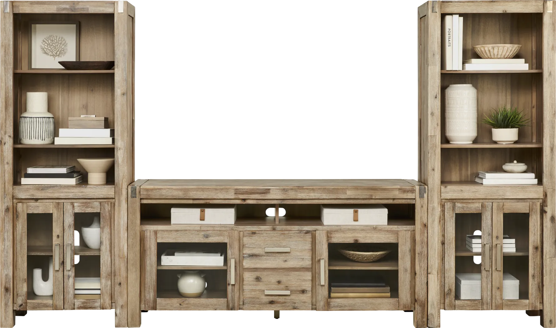 Hidden Springs II Natural 3 Pc Wall Unit with 66 in. Console - Thumbnail - Image 2
