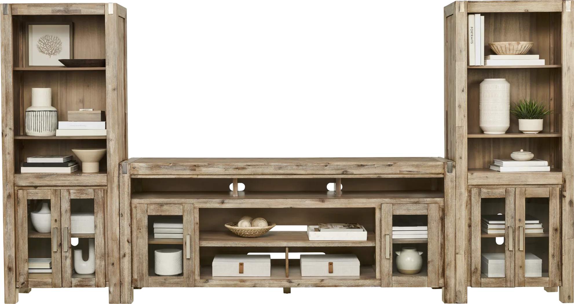 Hidden Springs II Natural 3 Pc Wall Unit with 80 in. Console - Thumbnail - Image 2