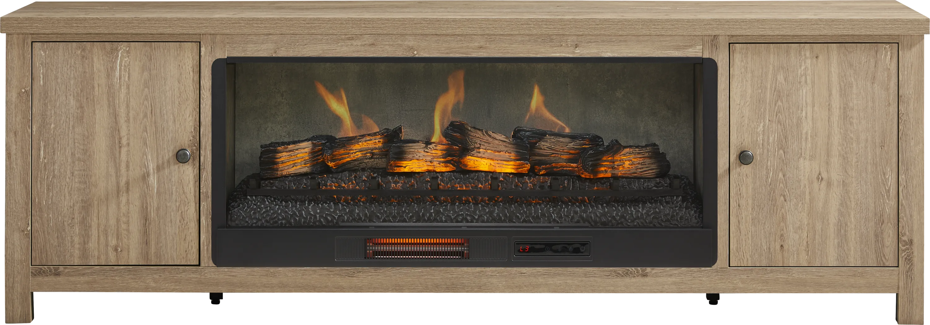 High Mountain Natural 82 in. Console with Electric Log Fireplace - Thumbnail - Image 1
