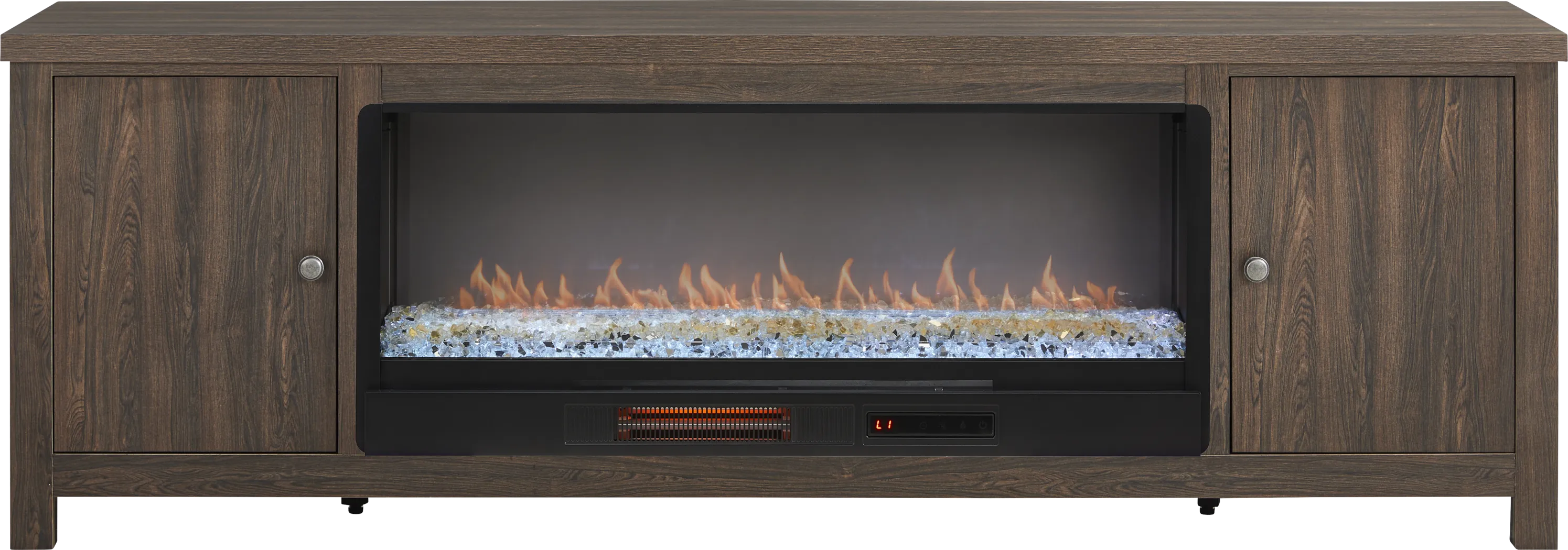 High Mountain Oak Finish 82 in. Console with Electric Fireplace - Thumbnail - Image 1