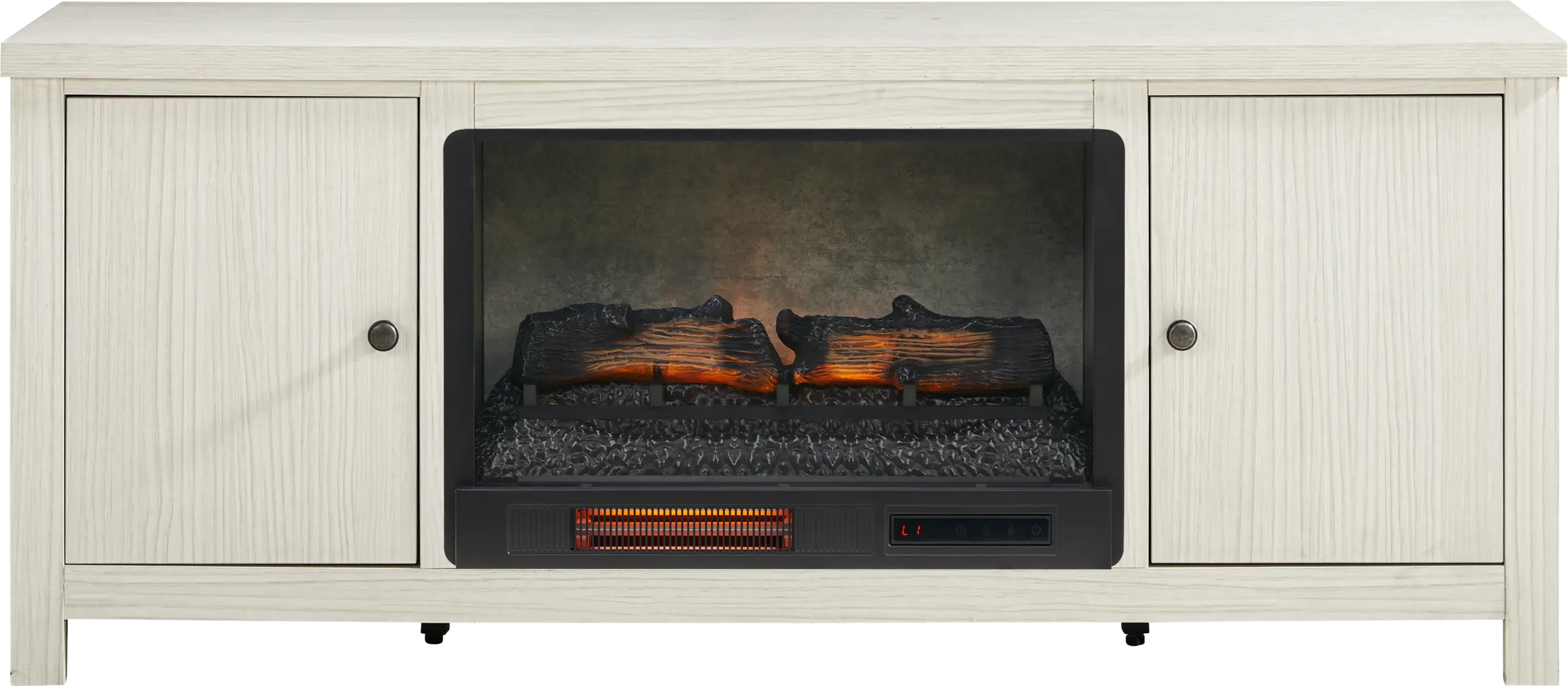 High Mountain White 66 in. Console with Electric Log Fireplace - Thumbnail - Image 1