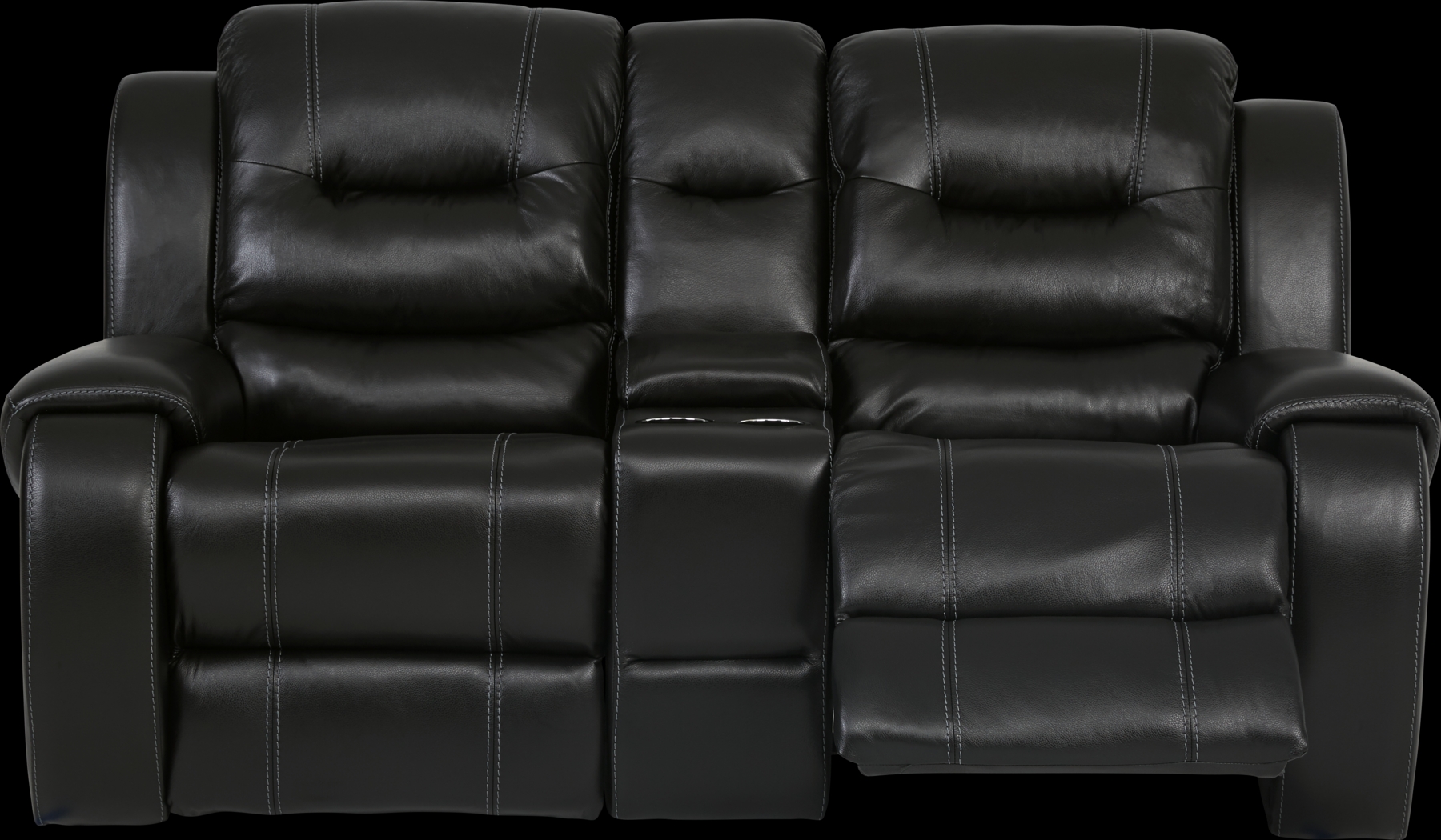 High Plains Black Leather Reclining Console Loveseat - Thumbnail - Image 2