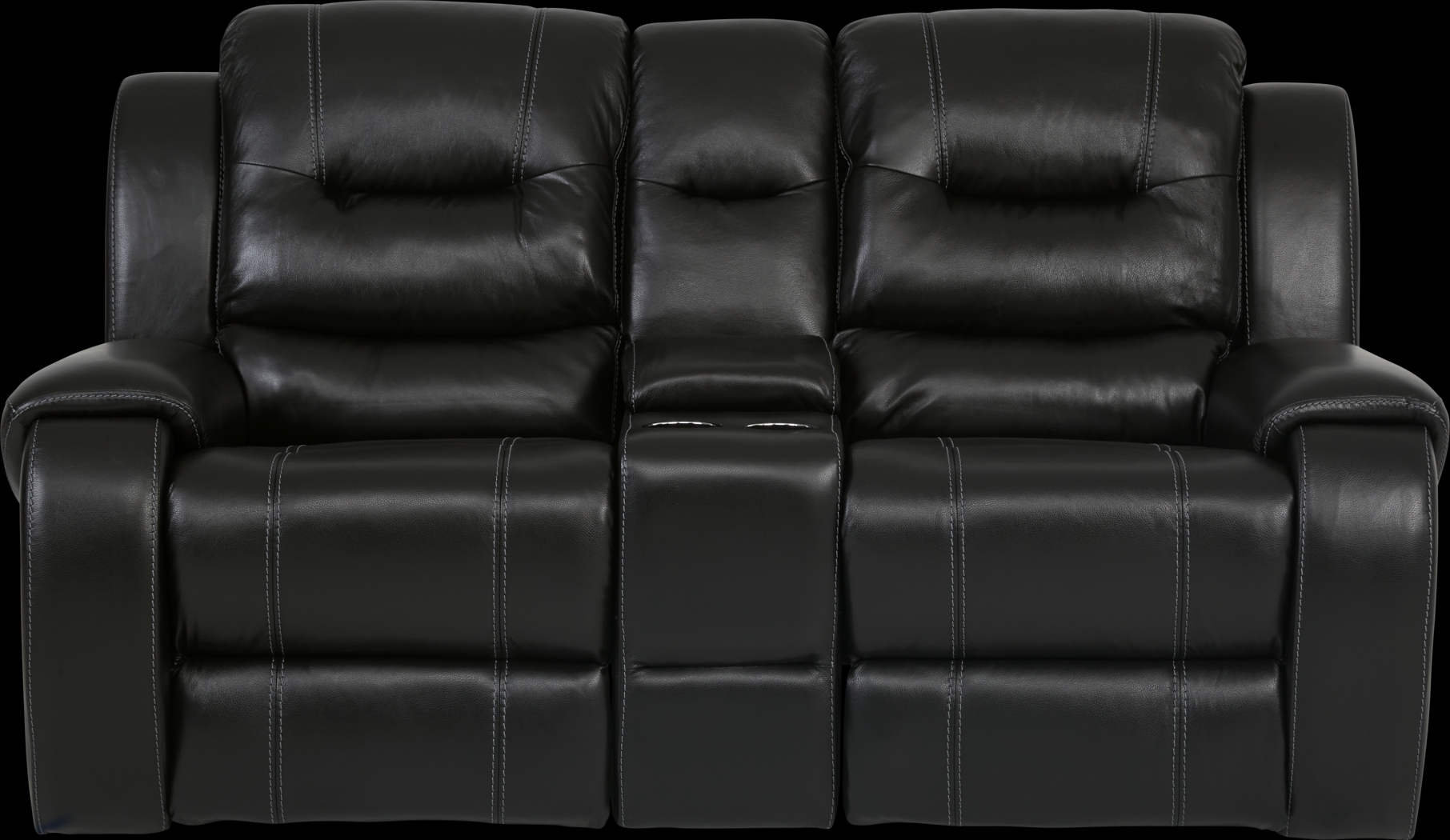 High Plains Black Leather Reclining Console Loveseat - Thumbnail - Image 1