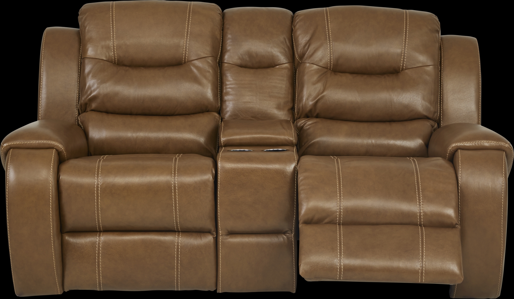 High Plains Saddle Leather Reclining Console Loveseat - Thumbnail - Image 2