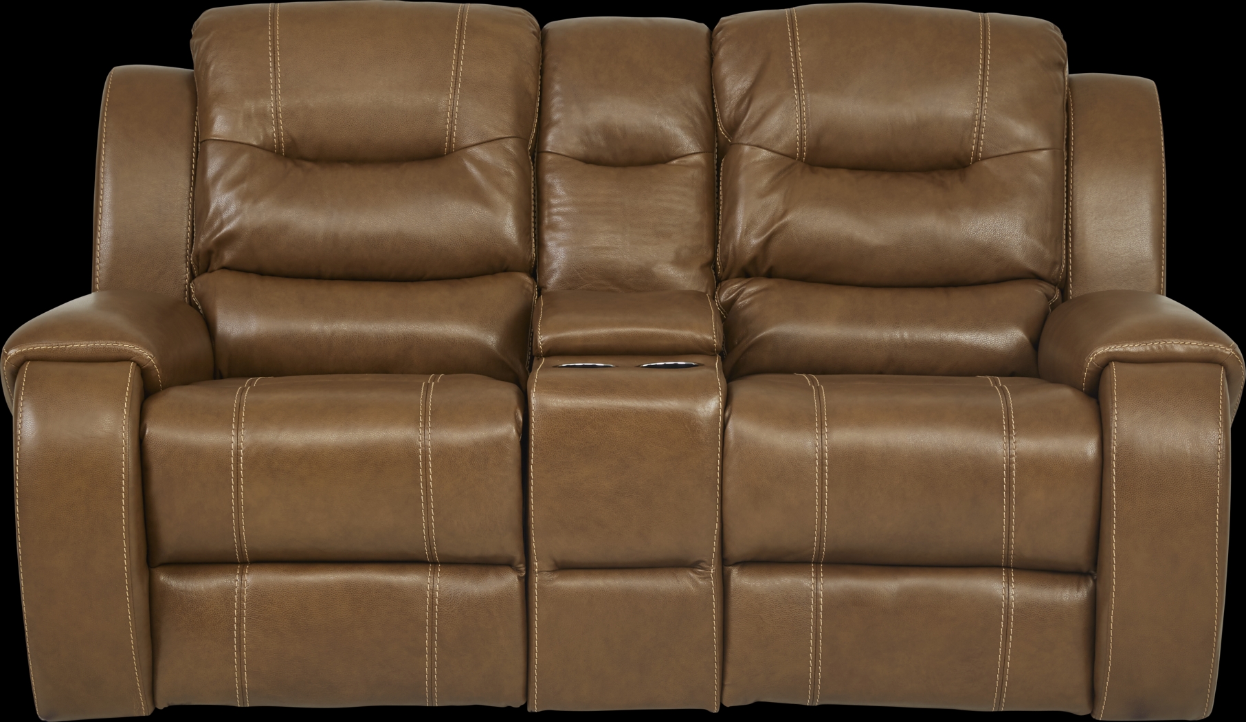 High Plains Saddle Leather Reclining Console Loveseat - Thumbnail - Image 1