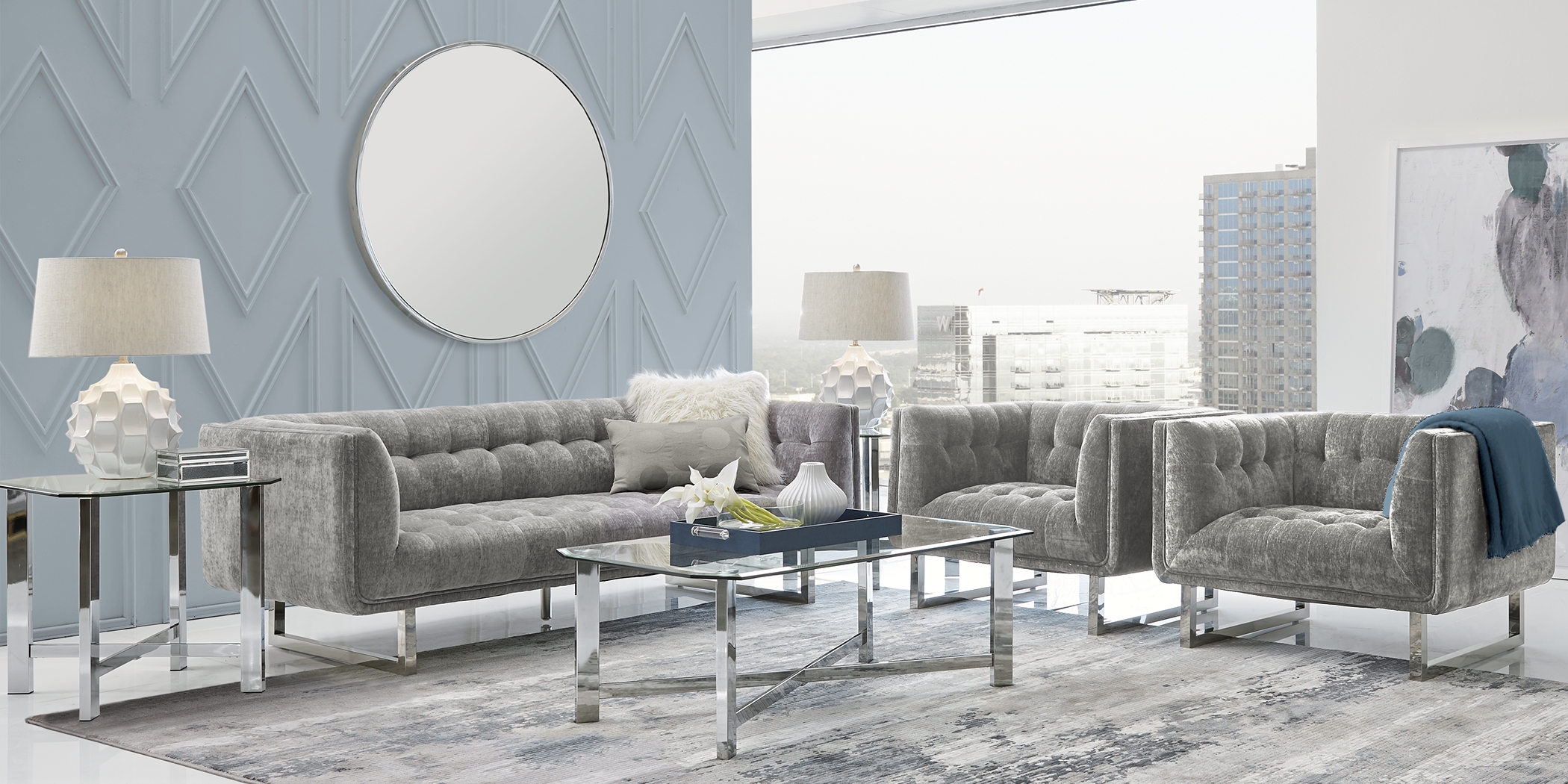 High Rise Gray 7 Pc Living Room - Thumbnail - Image 1