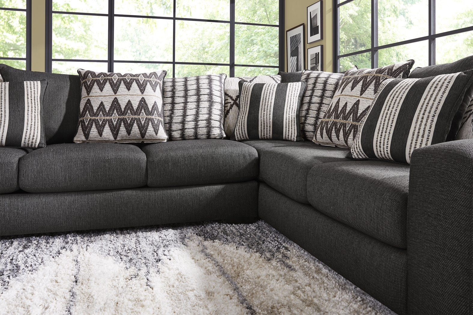 Highland Square Black 5 Pc Sectional Living Room - Thumbnail - Image 4