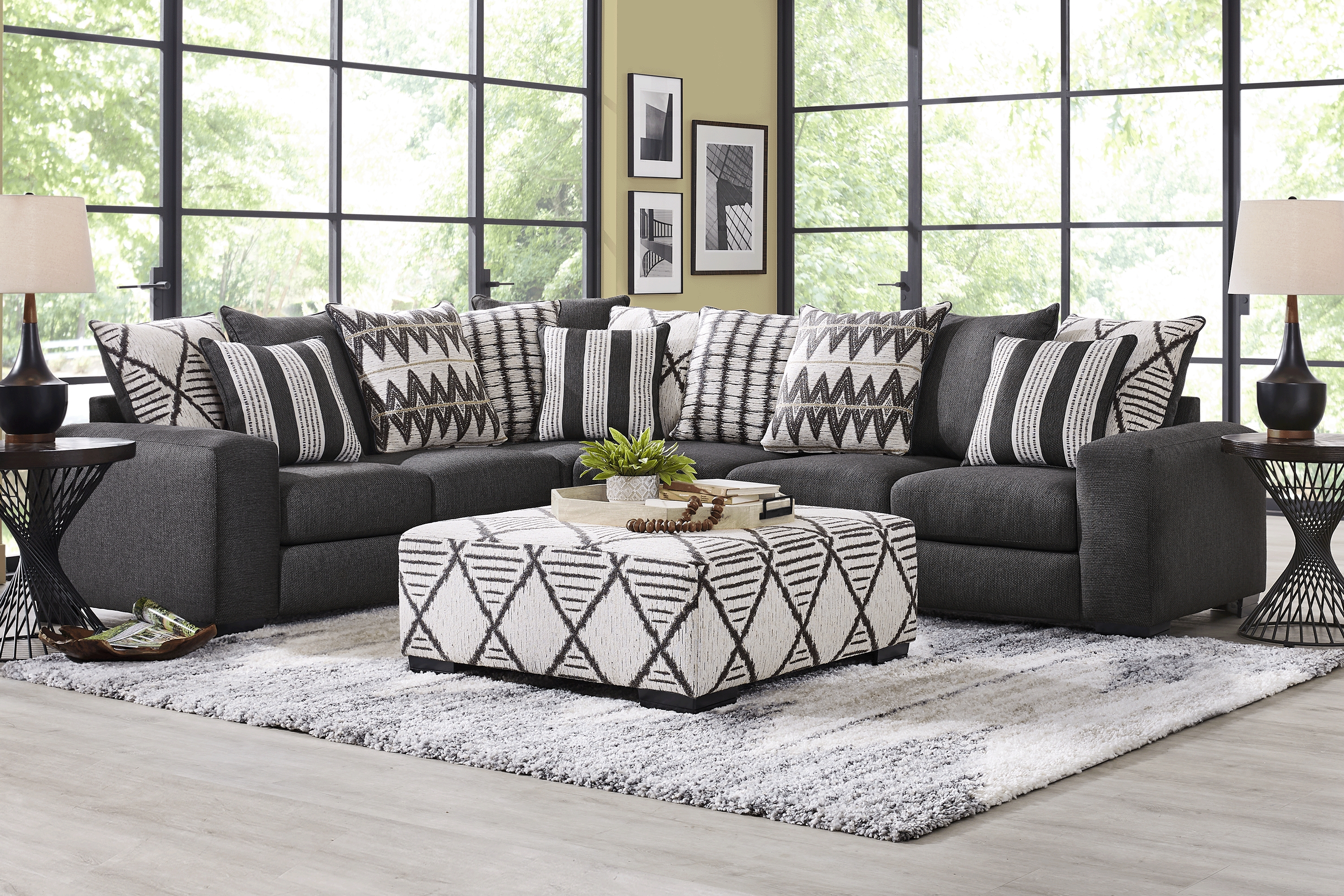 Highland Square Black 5 Pc Sectional Living Room - Thumbnail - Image 1