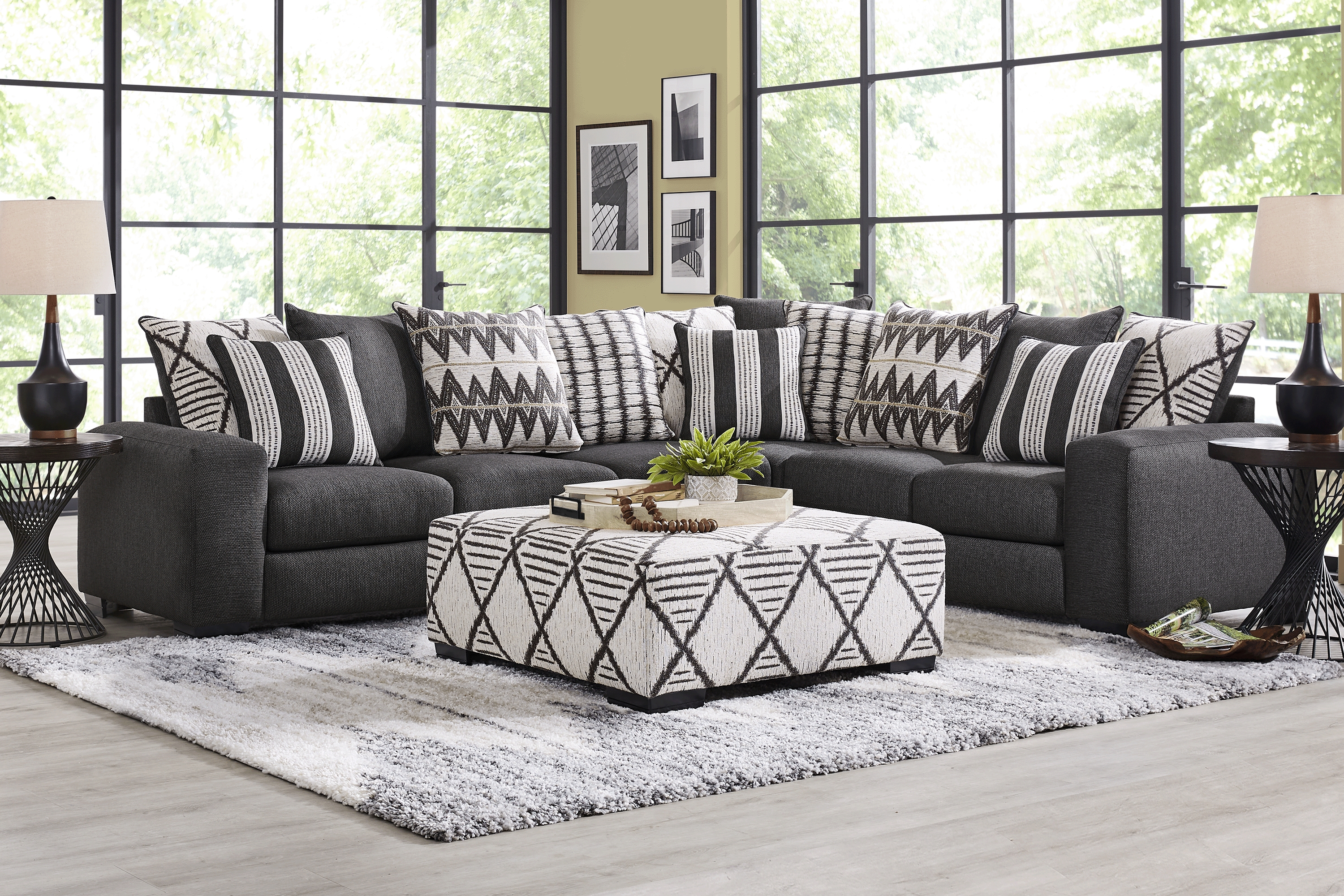 Highland Square Black 5 Pc Sectional Living Room - Thumbnail - Image 1