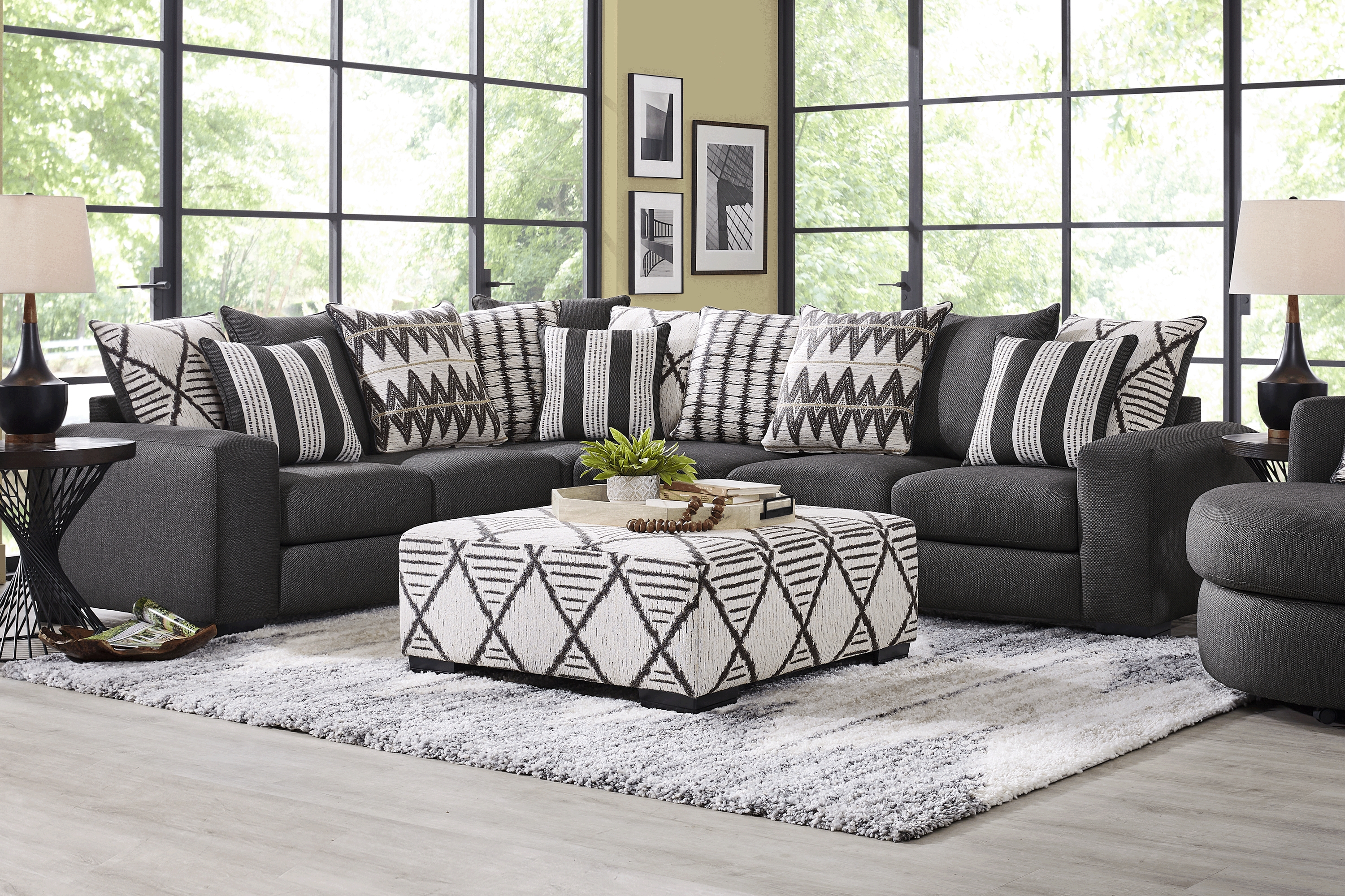Highland Square Black 6 Pc Sectional Living Room - Thumbnail - Image 1