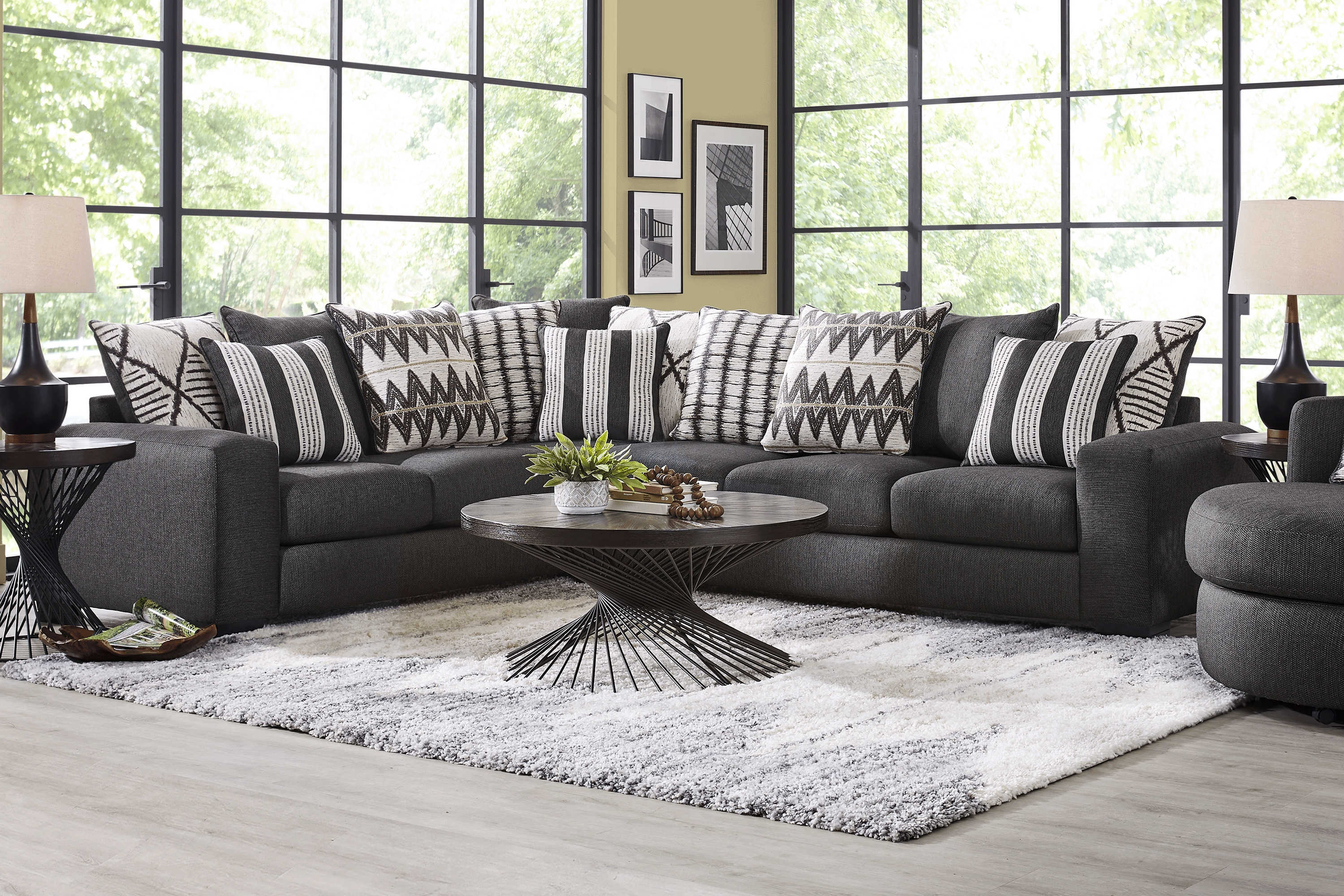 Highland Square Black 6 Pc Sectional Living Room - Thumbnail - Image 1