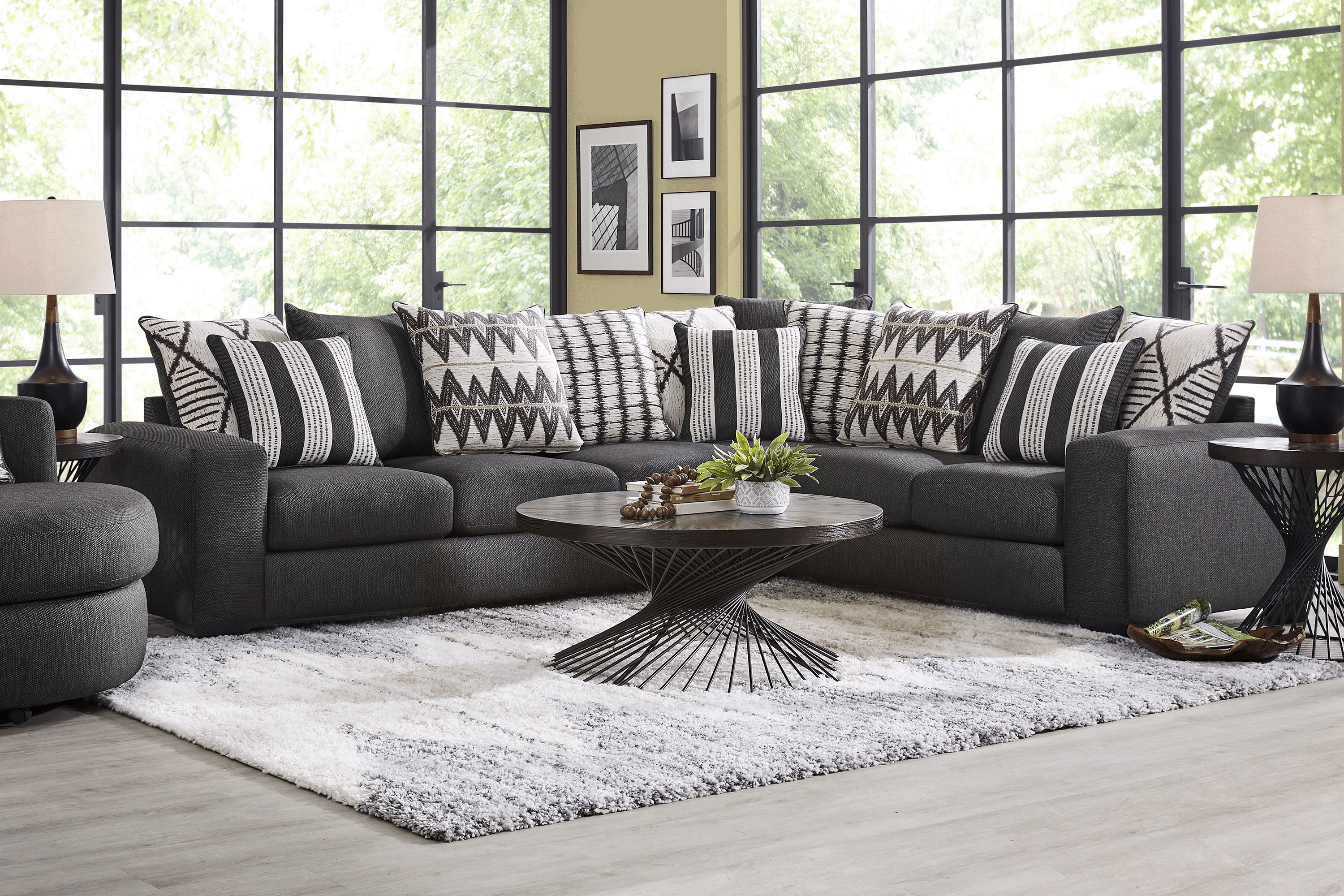 Highland Square Black 6 Pc Sectional Living Room - Thumbnail - Image 1