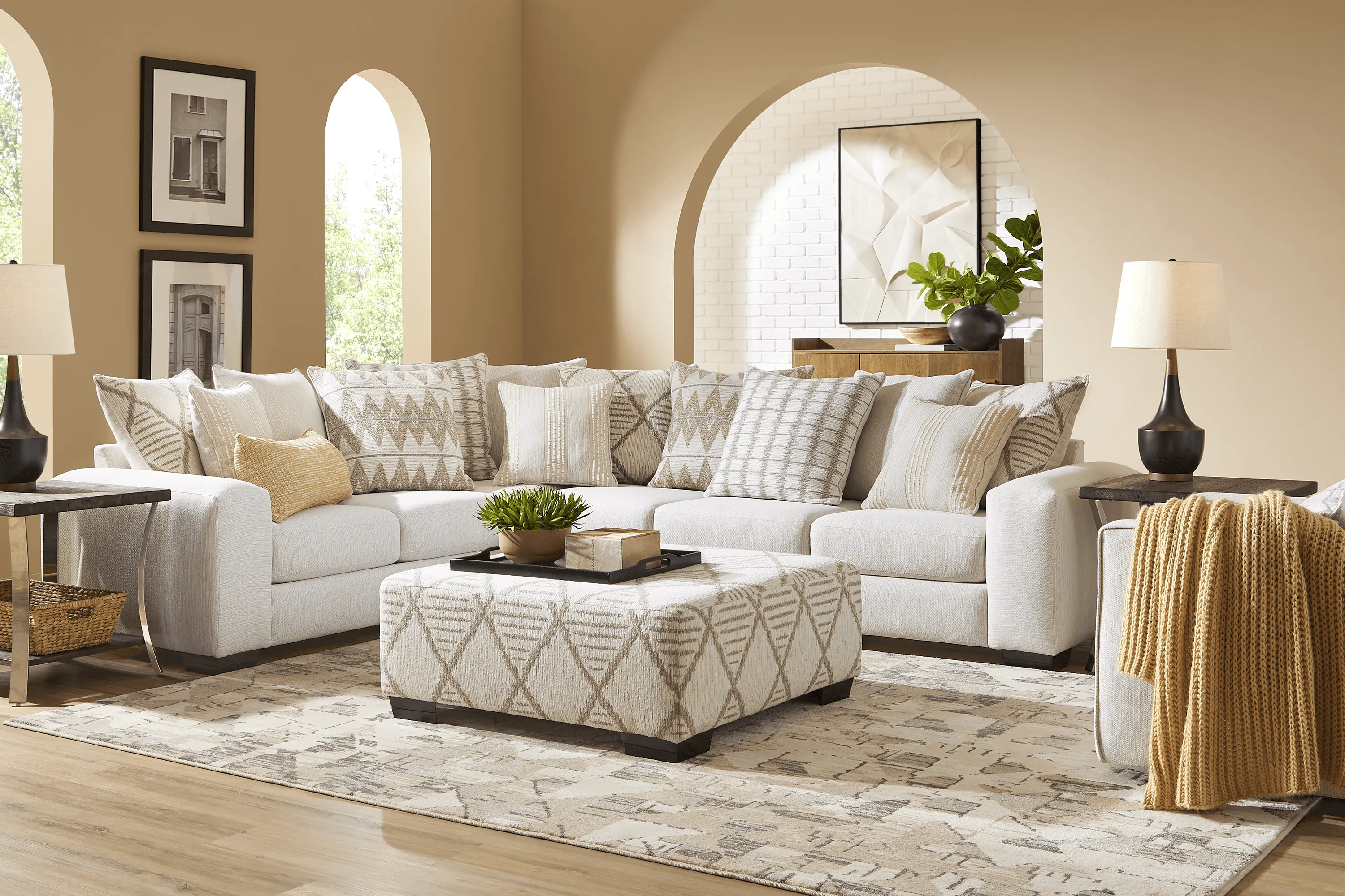Highland Square White 5 Pc Sectional Living Room - Thumbnail - Image 1