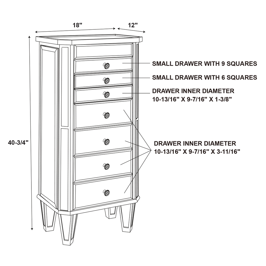 Hildreth Gray Mirrored Jewelry Armoire - Thumbnail - Image 12