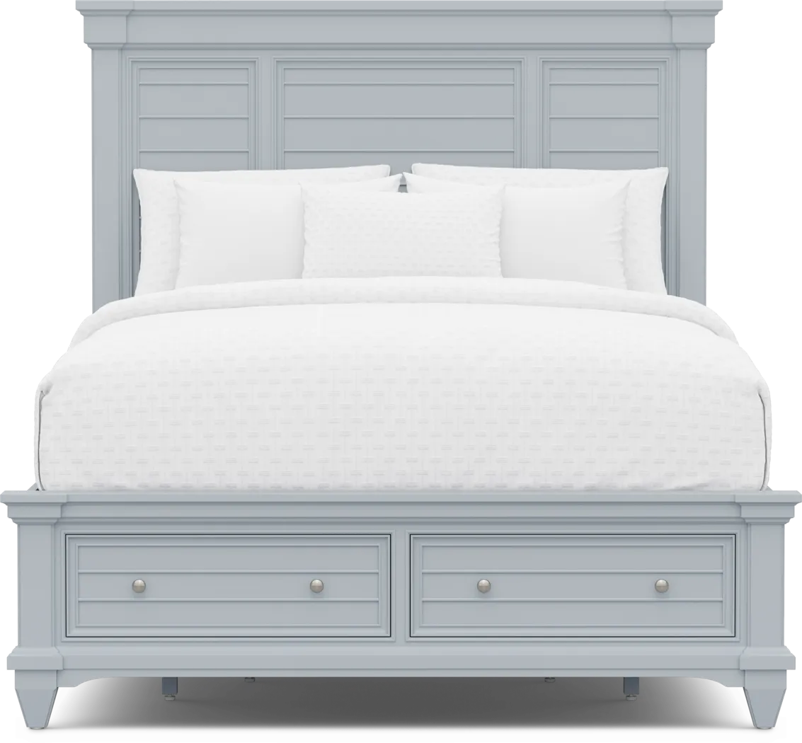 Hilton Head Blue 3 Pc Queen Panel Bed with Storage - Thumbnail - Image 3