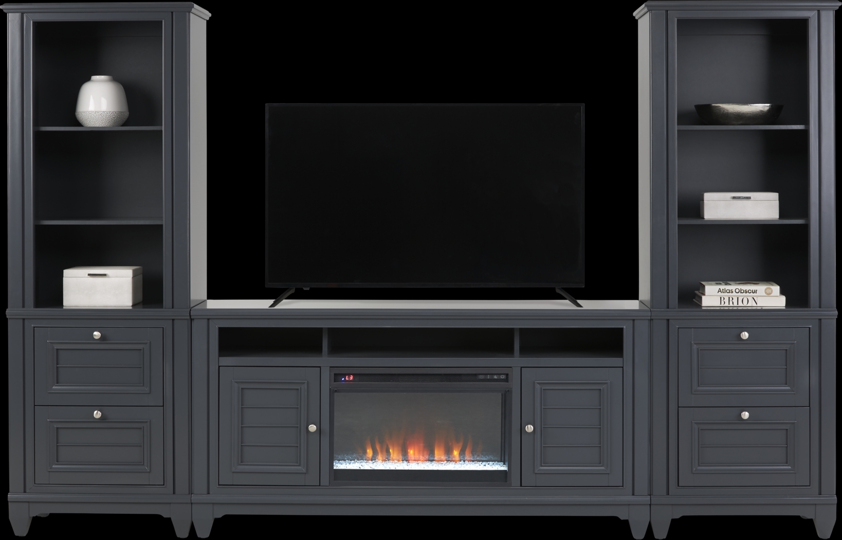 Hilton Head Graphite 4 Pc Wall Unit with 66 in. Console and Electric Fireplace - Thumbnail - Image 2