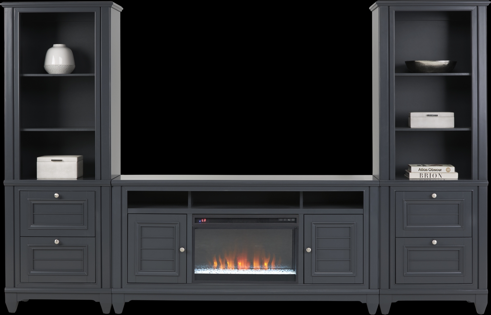 Hilton Head Graphite 4 Pc Wall Unit with 66 in. Console and Electric Fireplace - Thumbnail - Image 1