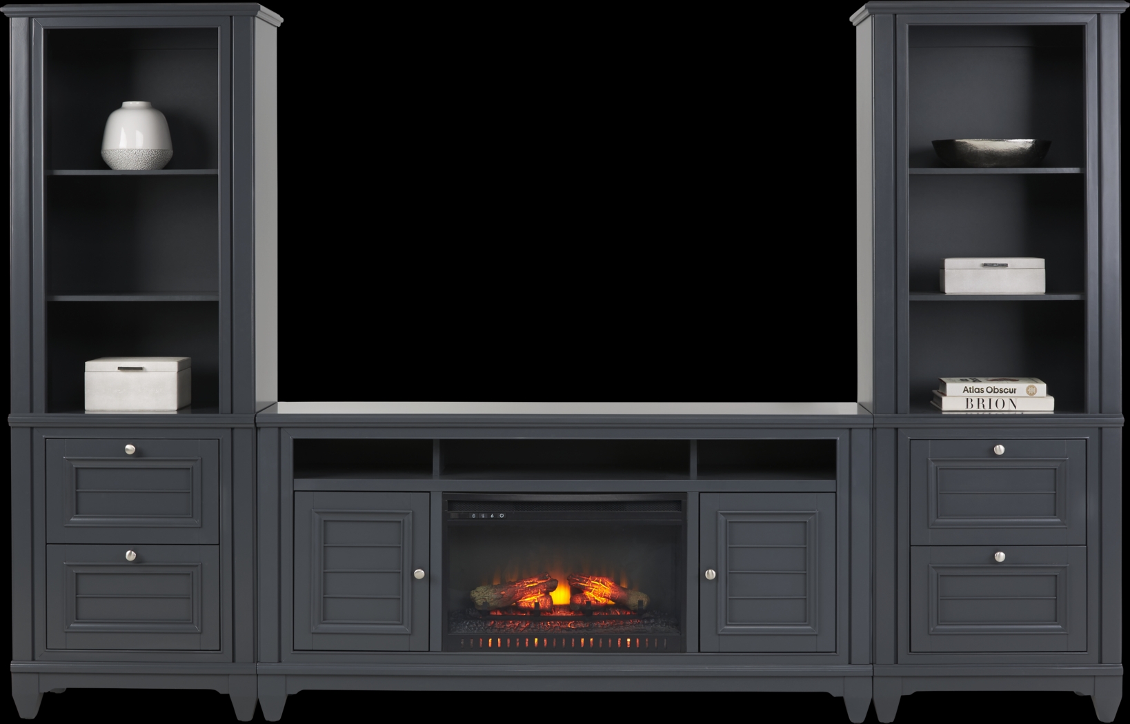 Hilton Head Graphite 4 Pc Wall Unit with 66 in. Console and Electric Log Fireplace - Thumbnail - Image 1
