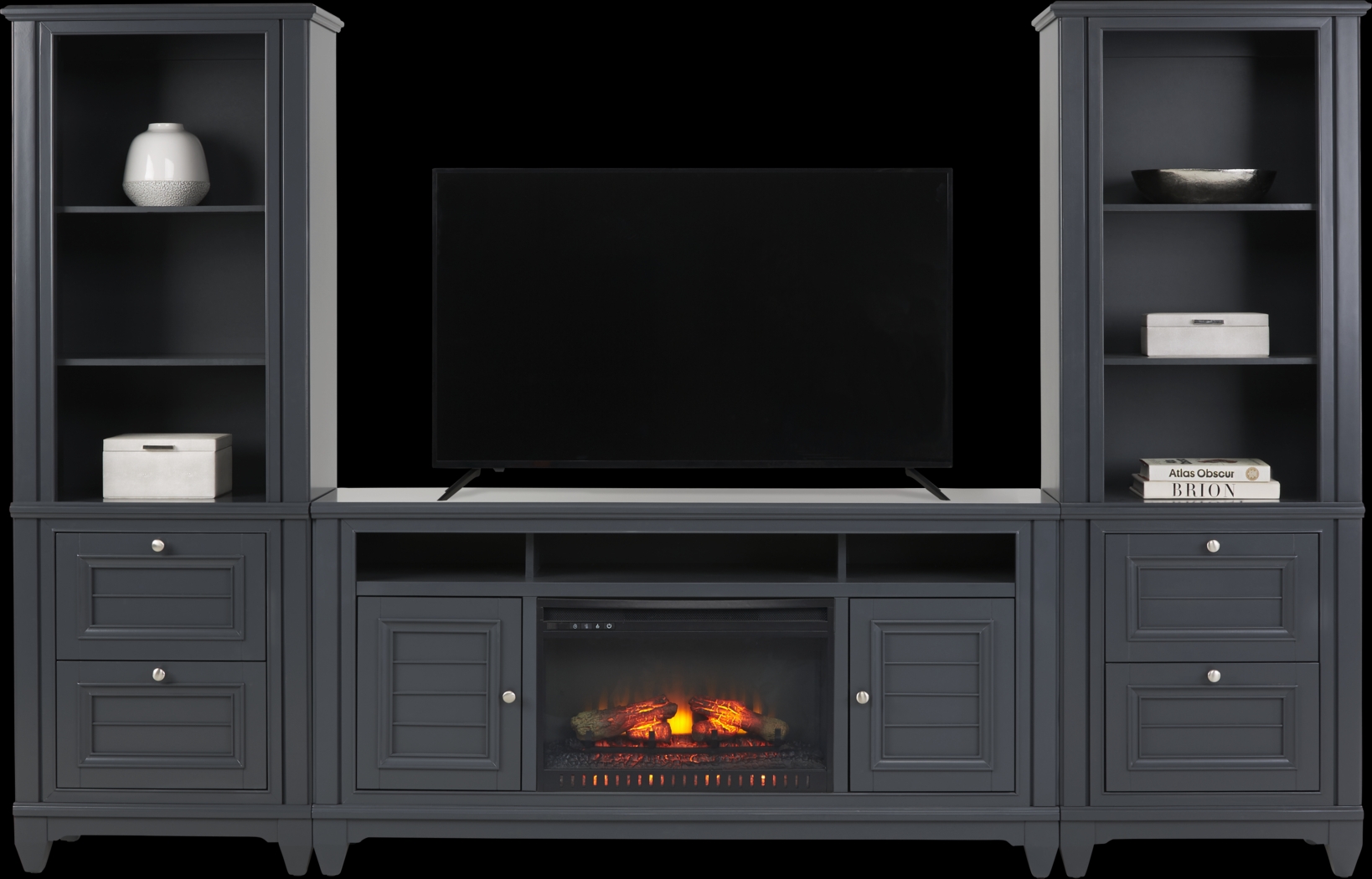 Hilton Head Graphite 4 Pc Wall Unit with 66 in. Console and Electric Log Fireplace - Thumbnail - Image 2