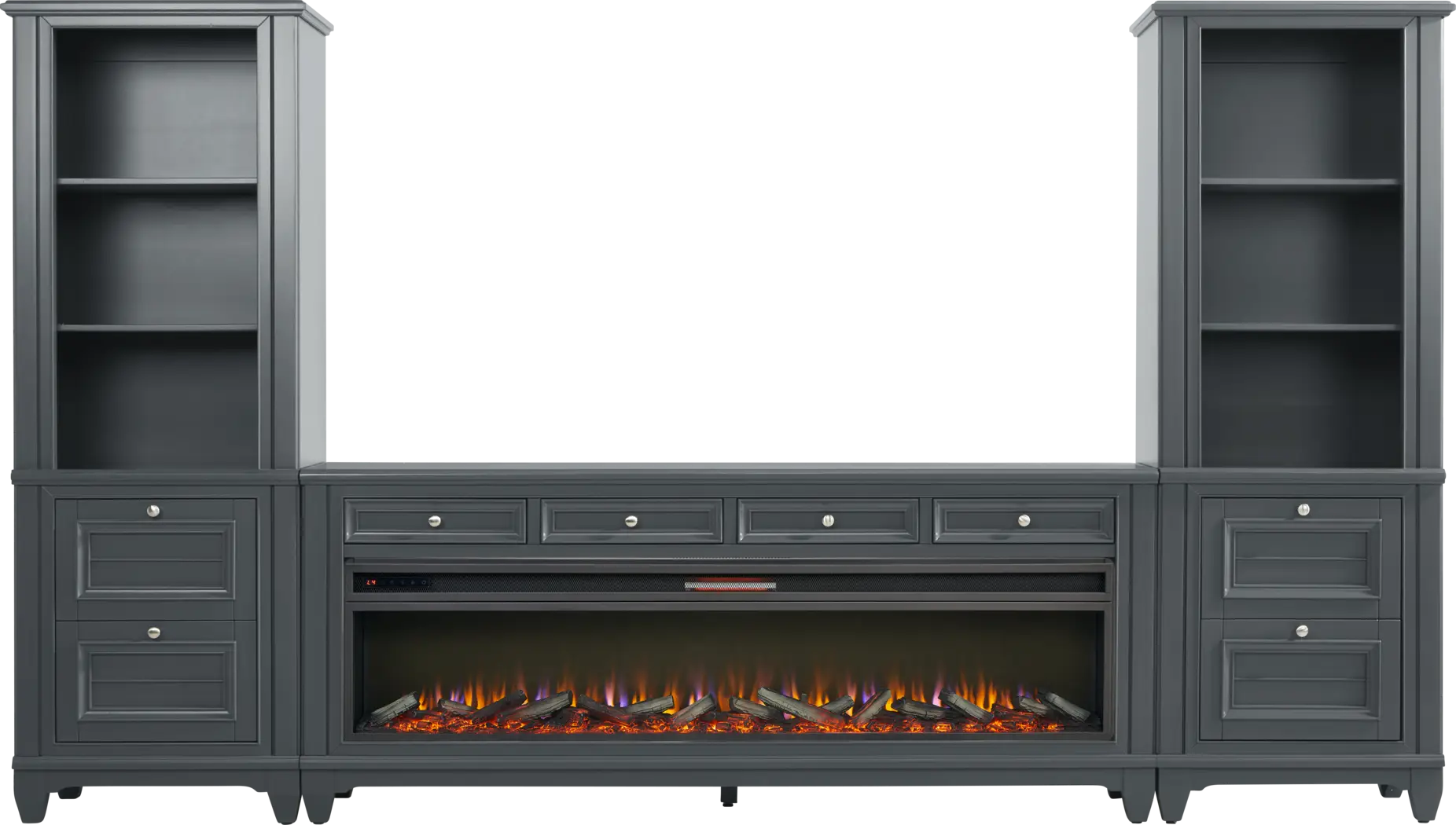 Hilton Head Graphite 4 Pc Wall Unit with 80 in. Console and Electric Log Fireplace - Thumbnail - Image 1