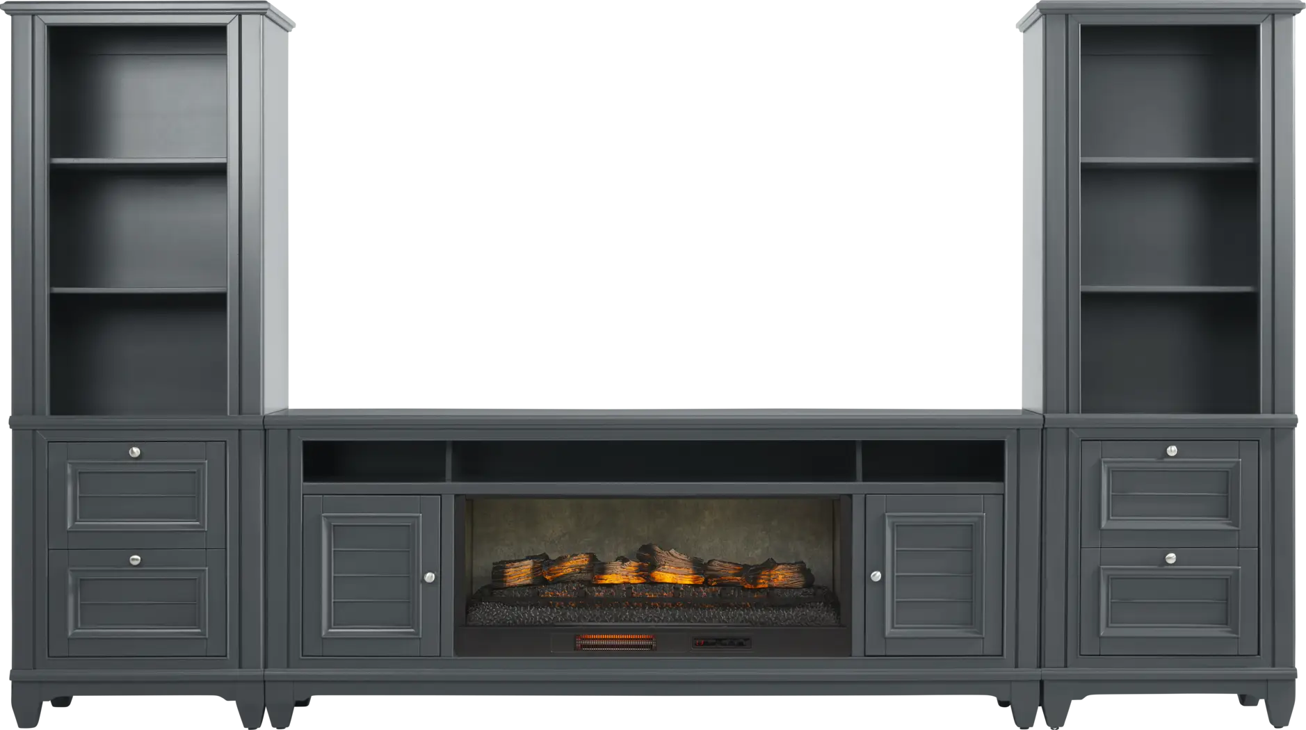 Hilton Head Graphite 4 Pc Wall Unit with 82 in. Console and Electric Log Fireplace - Thumbnail - Image 1