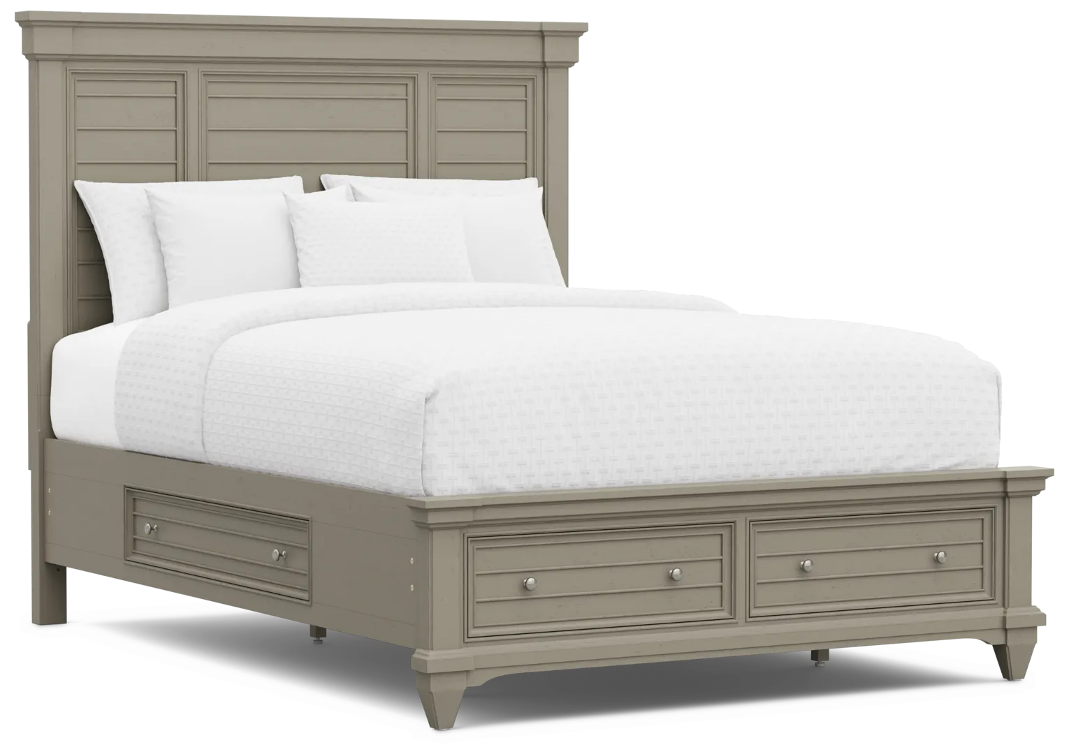 gray 3 pc queen panel bed with storage