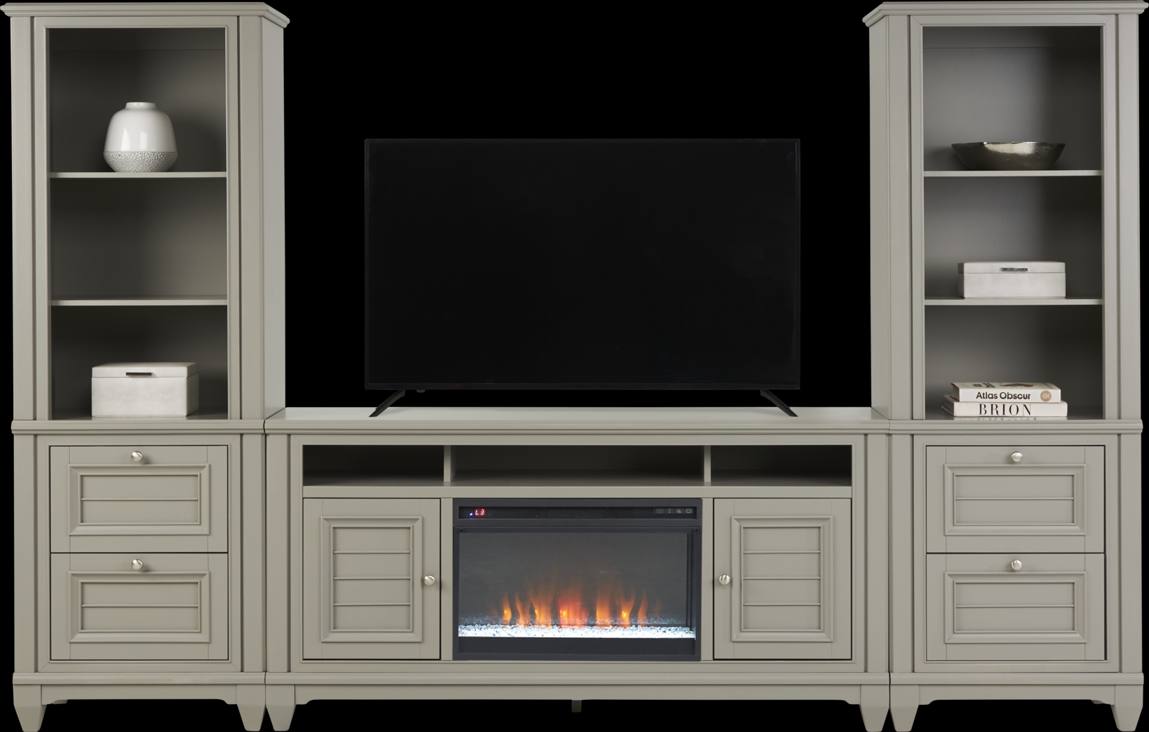 Hilton Head Gray 4 Pc Wall Unit with 66 in. Console and Electric Fireplace - Thumbnail - Image 2