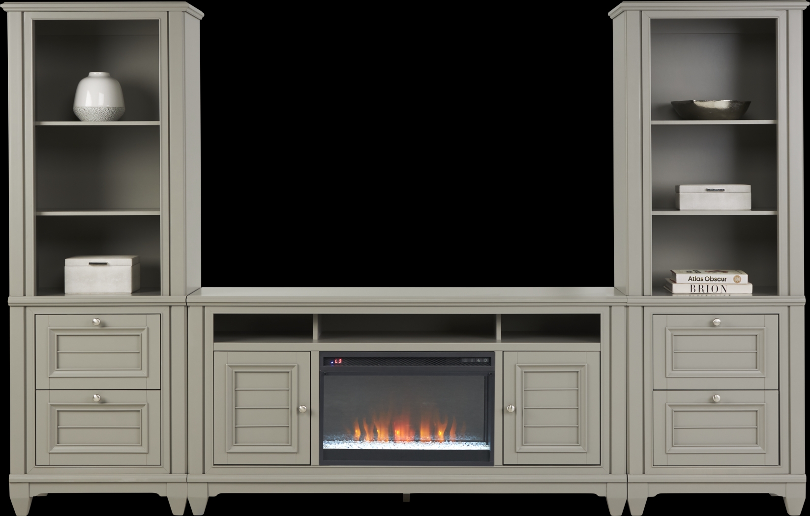 Hilton Head Gray 4 Pc Wall Unit with 66 in. Console and Electric Fireplace - Thumbnail - Image 1
